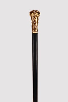 Art Nouvau walking stick, knob with flowers by Henri-Victor Miault, France 1900.