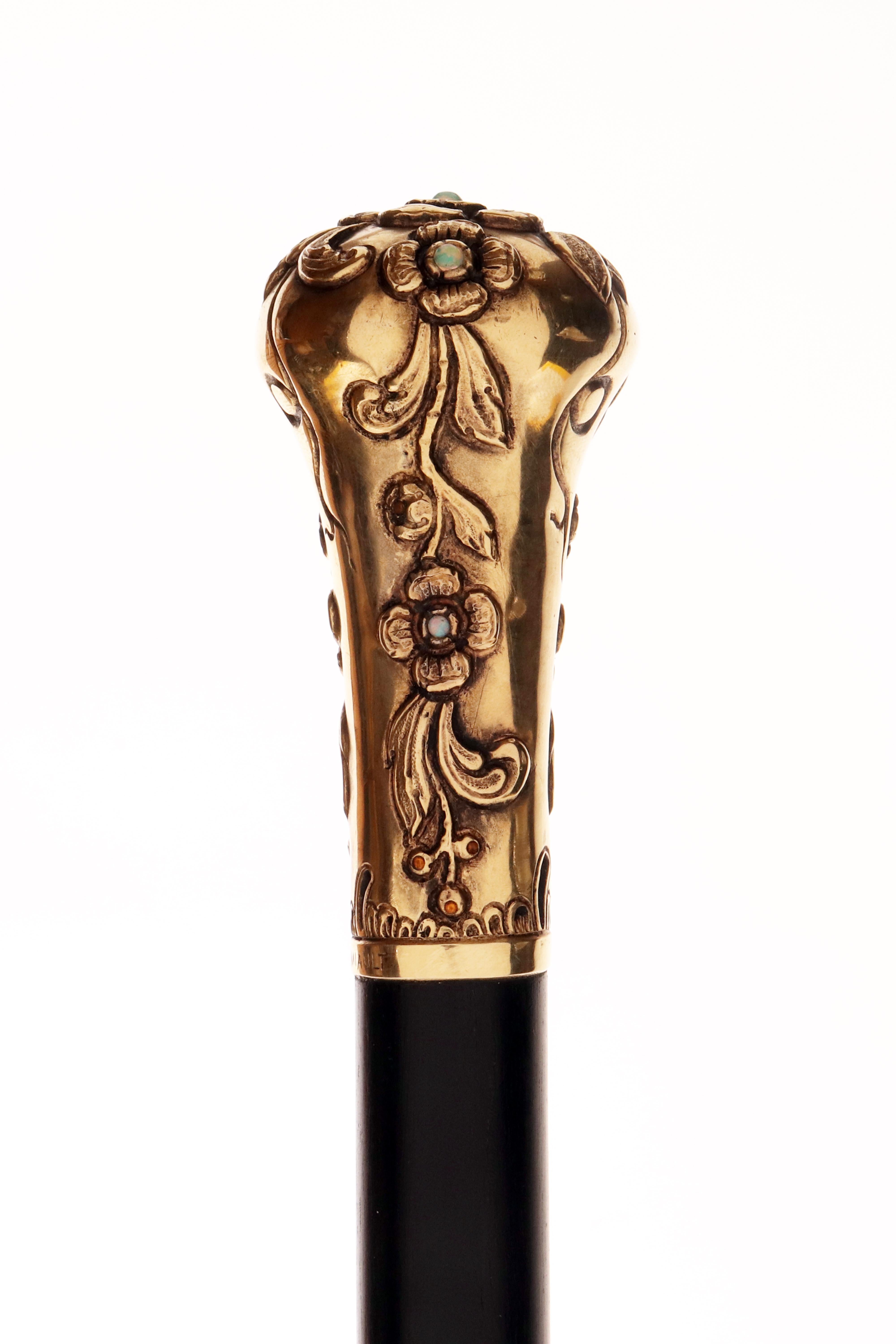 Art Nouveau Art Nouvau walking stick, knob with flowers by Henri-Victor Miault, France 1900. For Sale