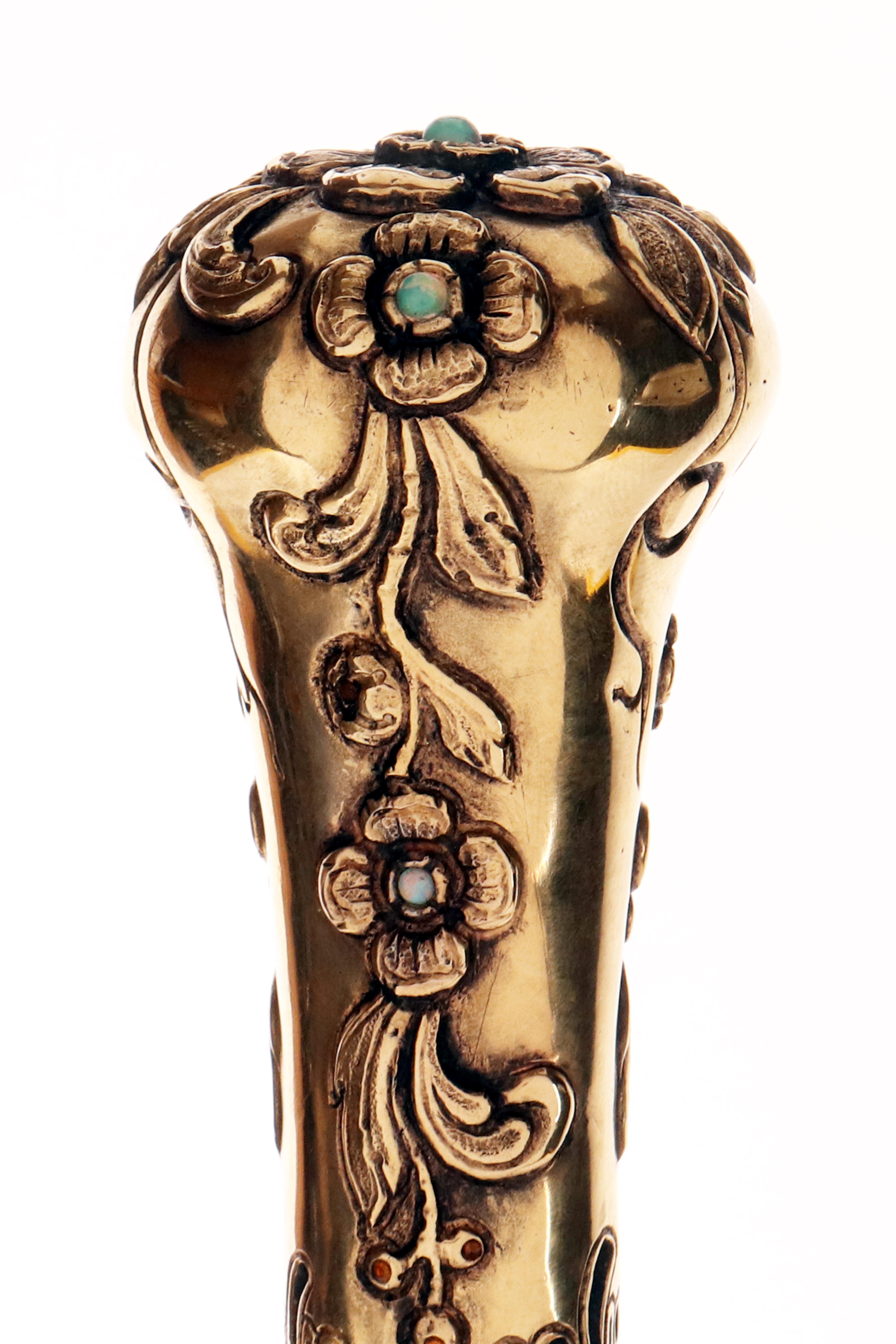 Art Nouvau walking stick, knob with flowers by Henri-Victor Miault, France 1900. For Sale 2