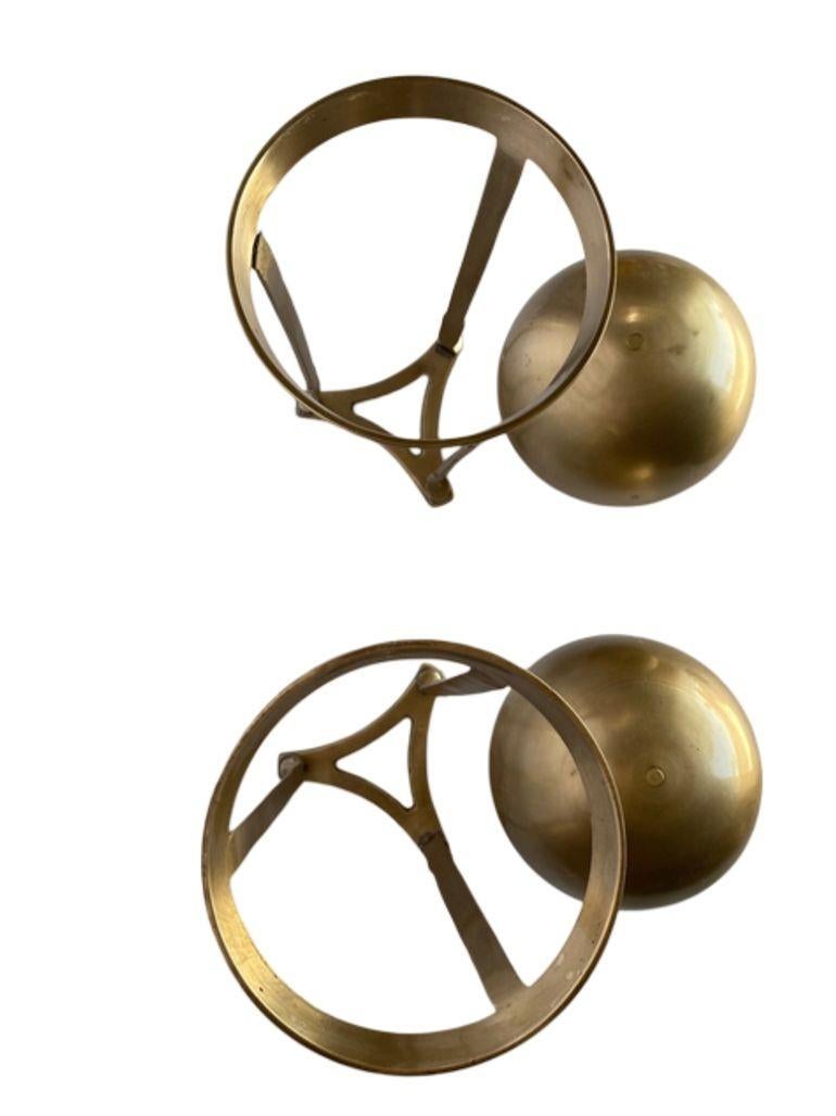 American Art Nouvea Style Pair of Embossed Brass Crystal Orb and Pedistals For Sale
