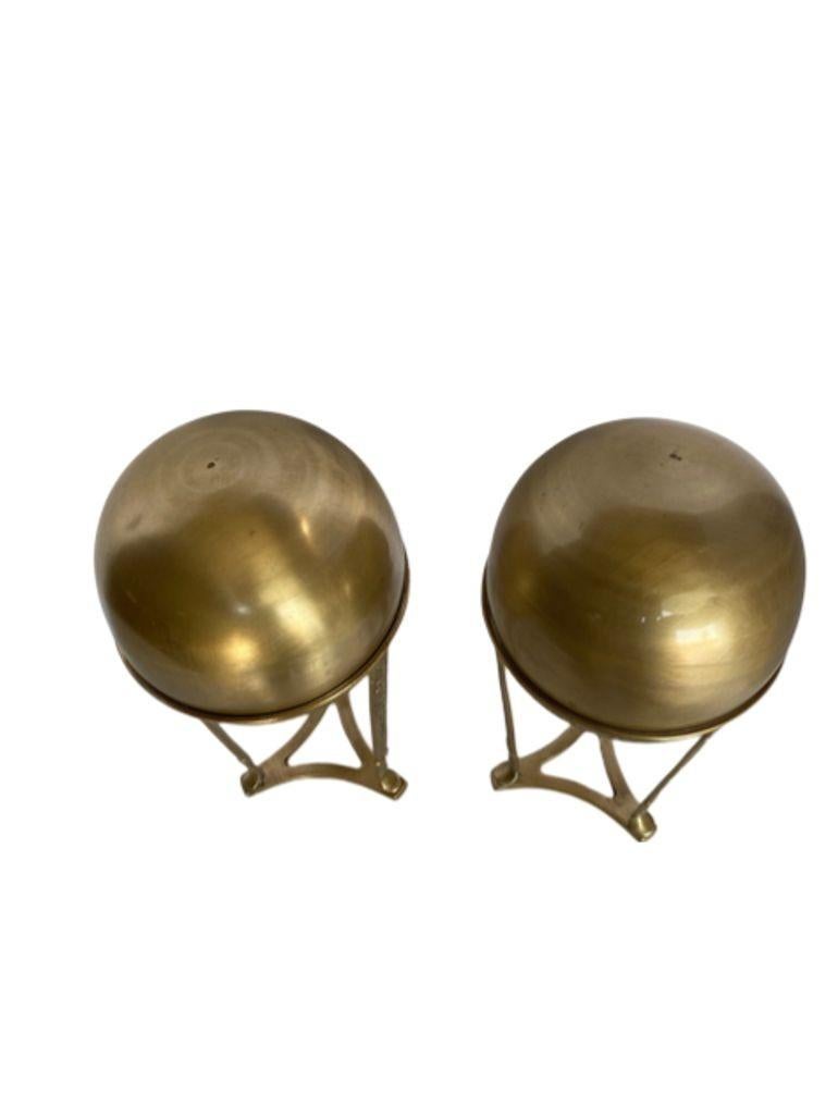 Art Nouvea Style Pair of Embossed Brass Crystal Orb and Pedistals In Excellent Condition For Sale In Van Nuys, CA