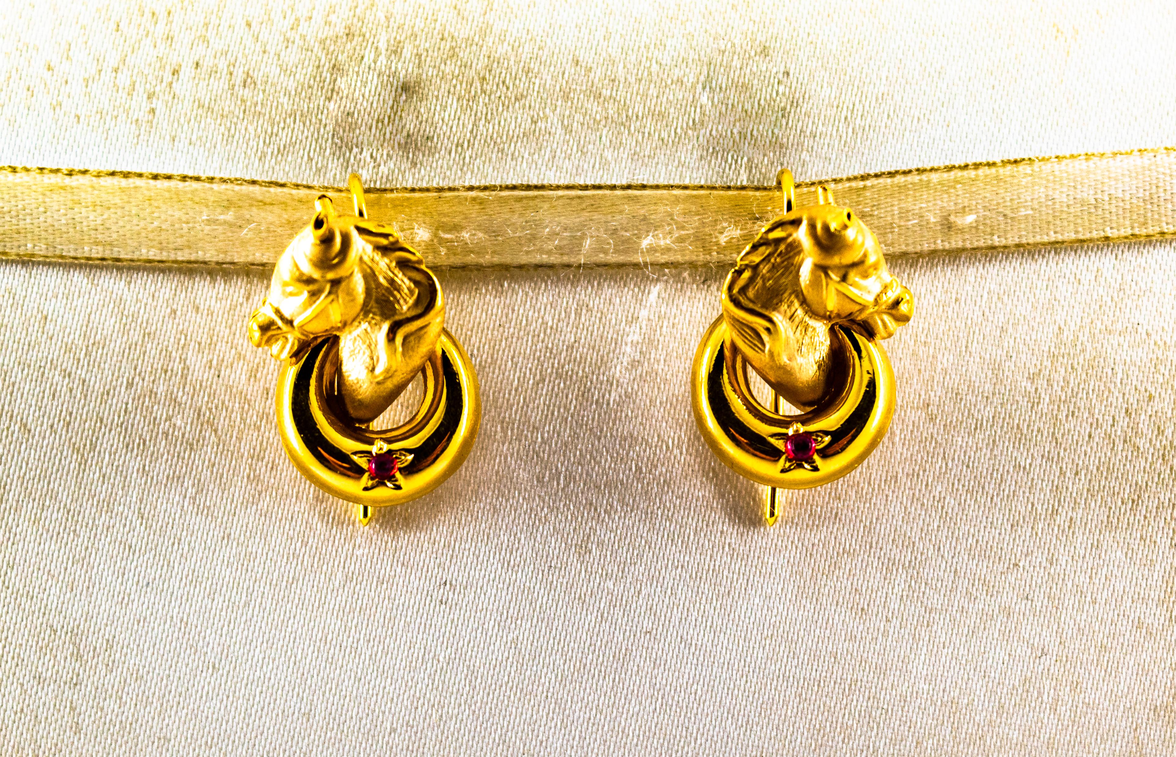 Art Nouveau 0.10 Carat Ruby Yellow Gold Stud Dangle 
