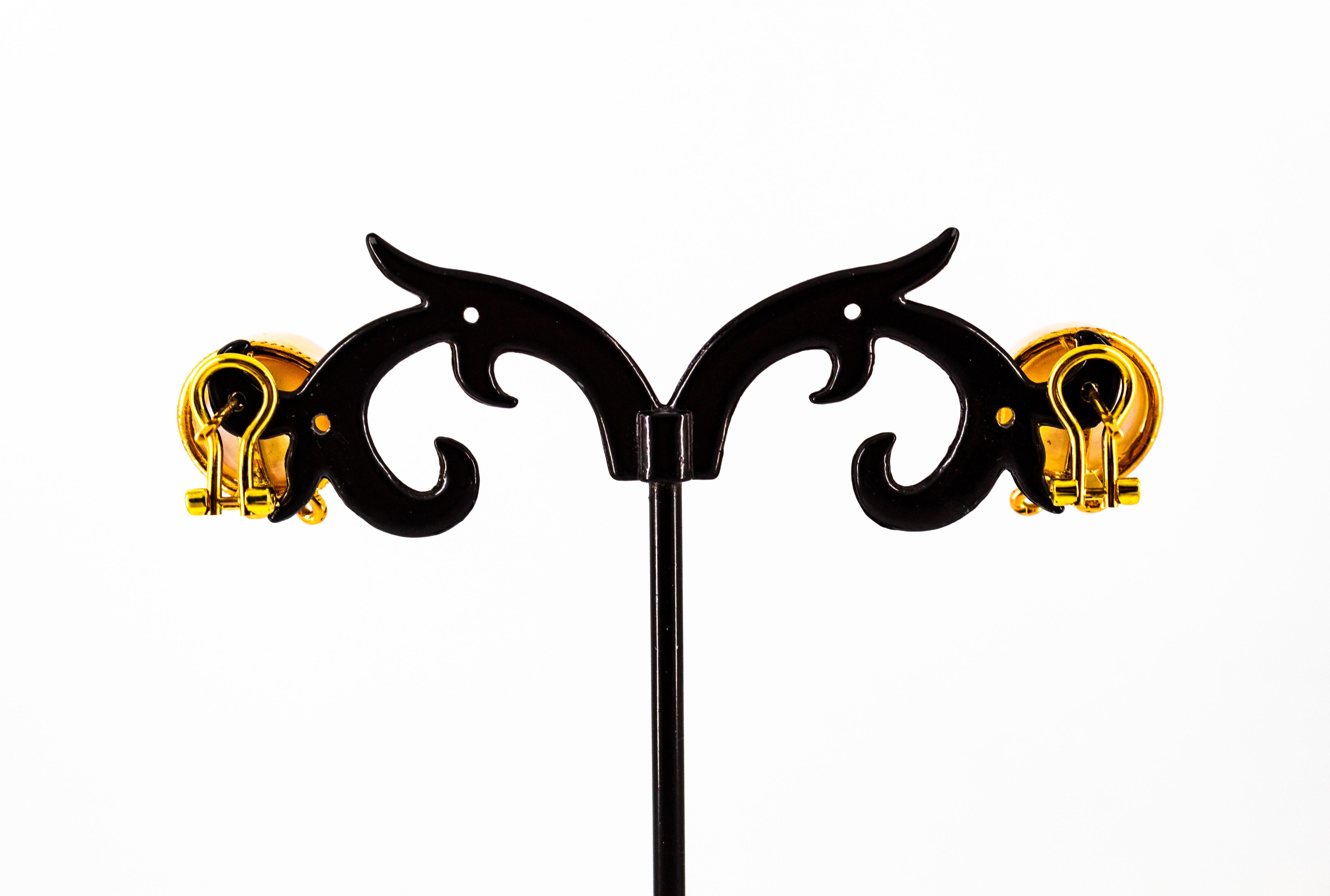 Art Nouveau 0.12 Carat Ruby Mabe Pearl Yellow Gold Clip-On Dangle Snake Earrings For Sale 7