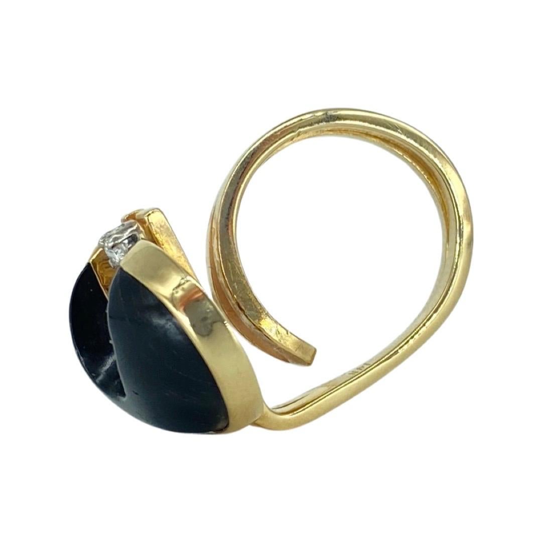 Women's Art Nouveau 0.15 Carat Diamond Black Tiger Eye Moon Cut Double Cocktail Ring For Sale