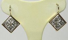 Art Nouveau 0.18 Rose Cut Diamond Yellow Gold Lever-Back Earrings