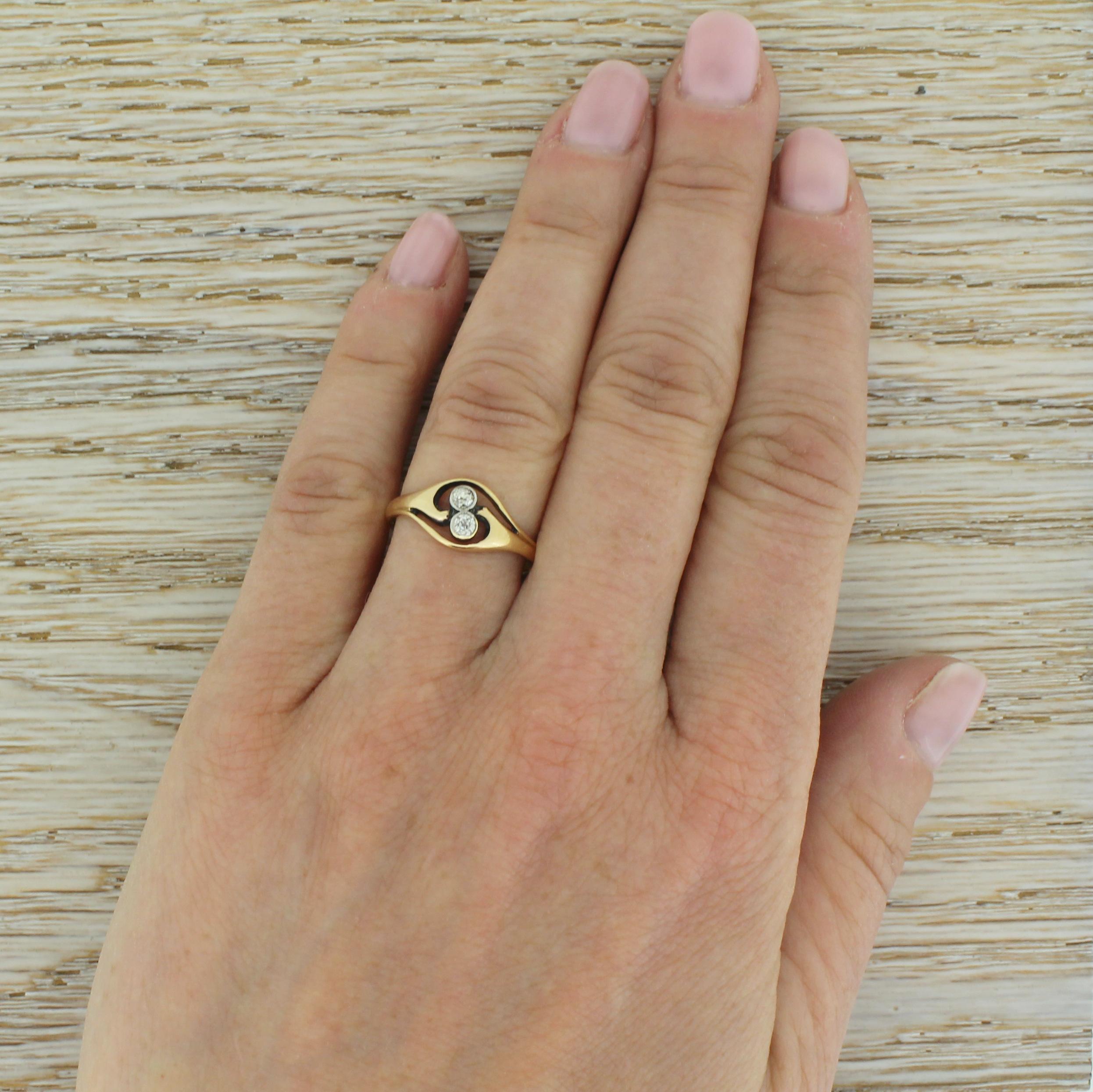 Women's Art Nouveau 0.20 Carat Old Cut Diamond Two-Stone Twist Ring