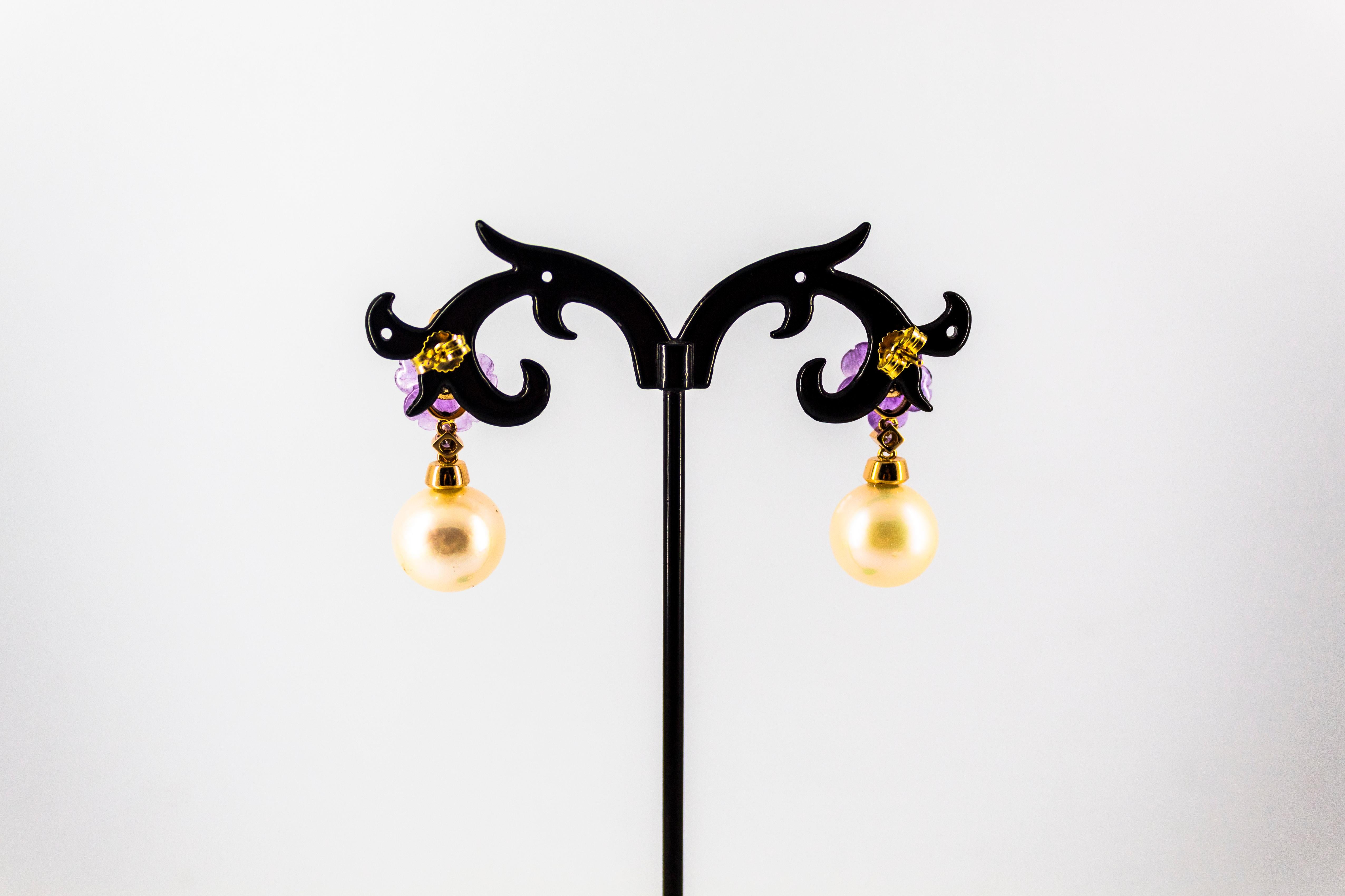 Orecchini Art Nouveau in oro giallo con diamante bianco e ametista da 0,20 carati in vendita 3