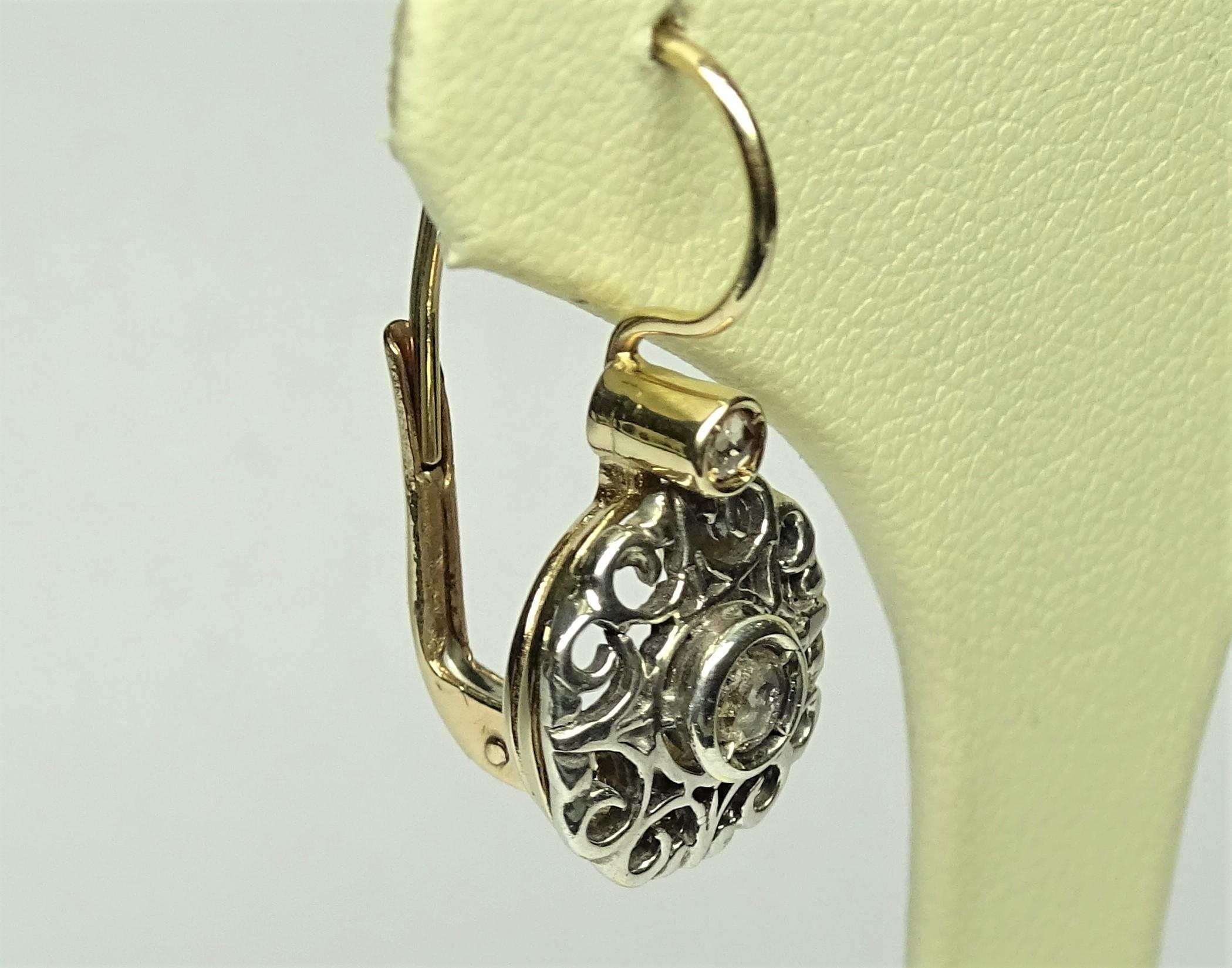 Art Nouveau 0.28 Rose Cut Diamond 14 Karat Yellow Gold Lever-Back Earrings In New Condition For Sale In Marcianise, IT