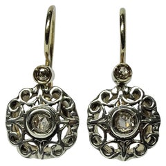 Art Nouveau 0.28 Rose Cut Diamond 14 Karat Yellow Gold Lever-Back Earrings
