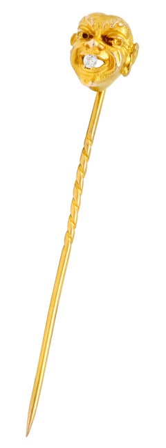 Art Nouveau 0.30 Carat Diamond 14 Karat Gold Gargoyle Stickpin