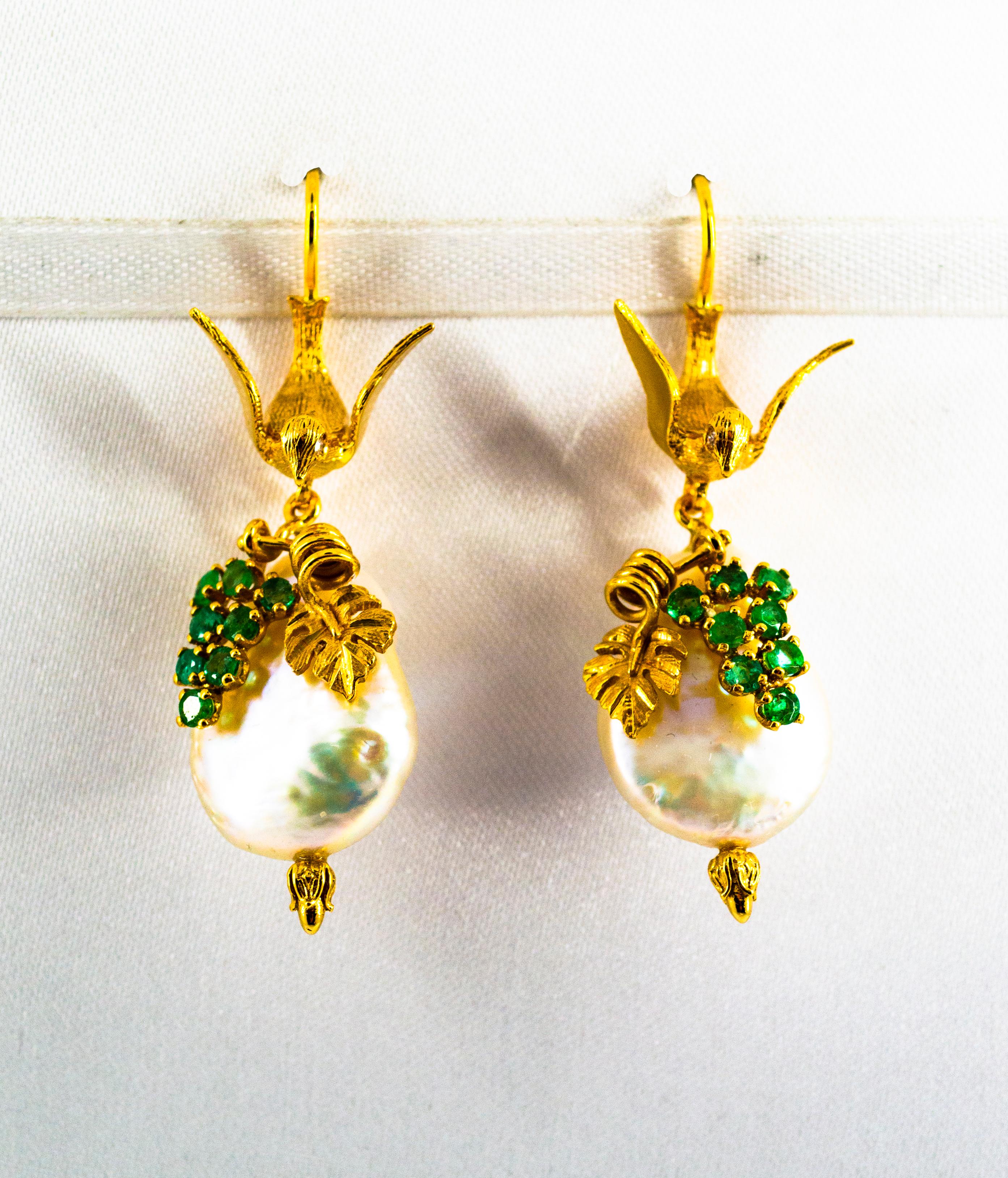 These Earrings are made of 14K Yellow Gold.
These Earrings have 0.40 Carats of Emeralds.
These Earrings have also Pearls.
All our Earrings have pins for pierced ears but we can change the closure and make any of our Earrings suitable even for
