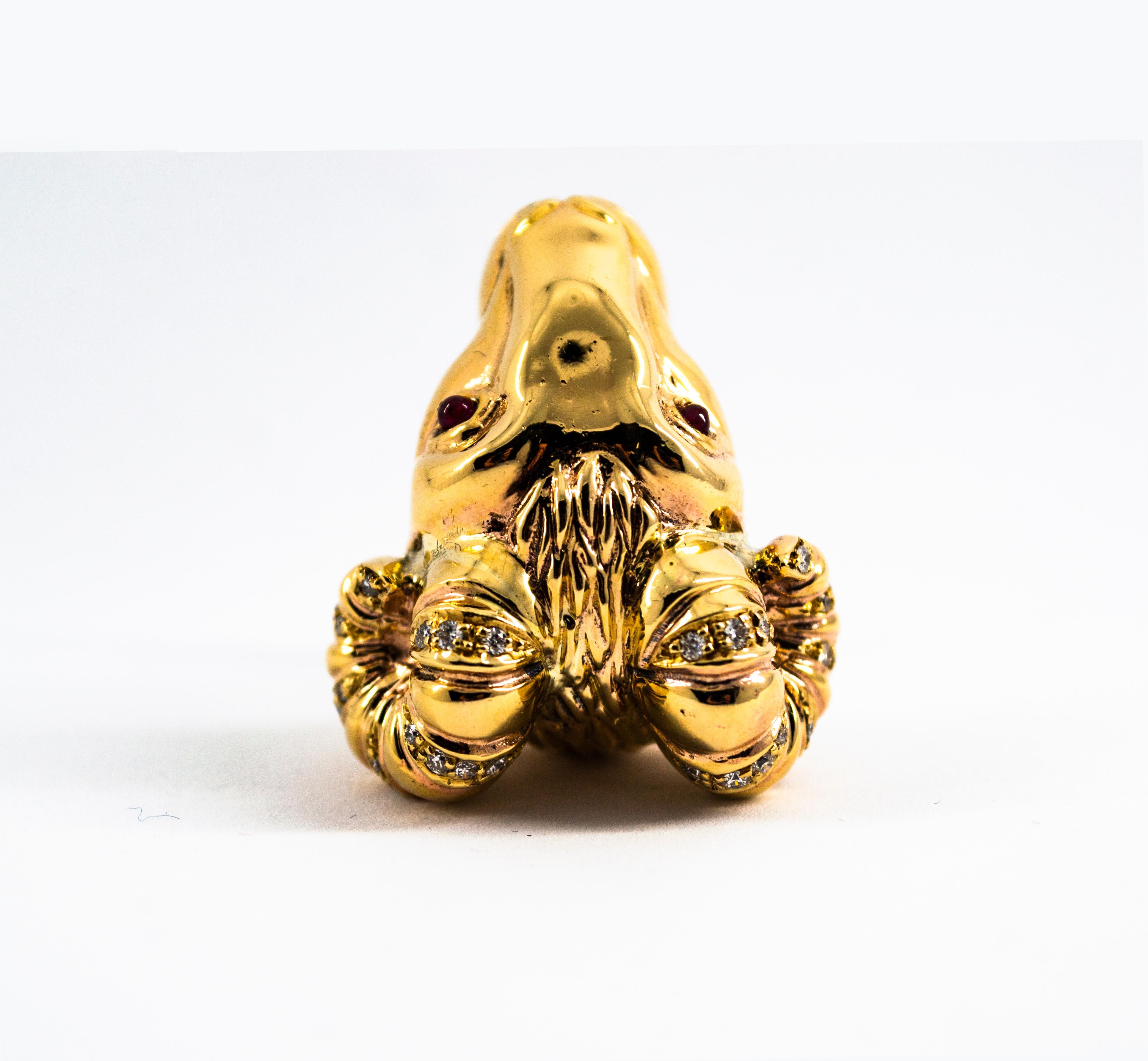 Art Nouveau 0.50 Carat White Diamond Ruby Yellow Gold 