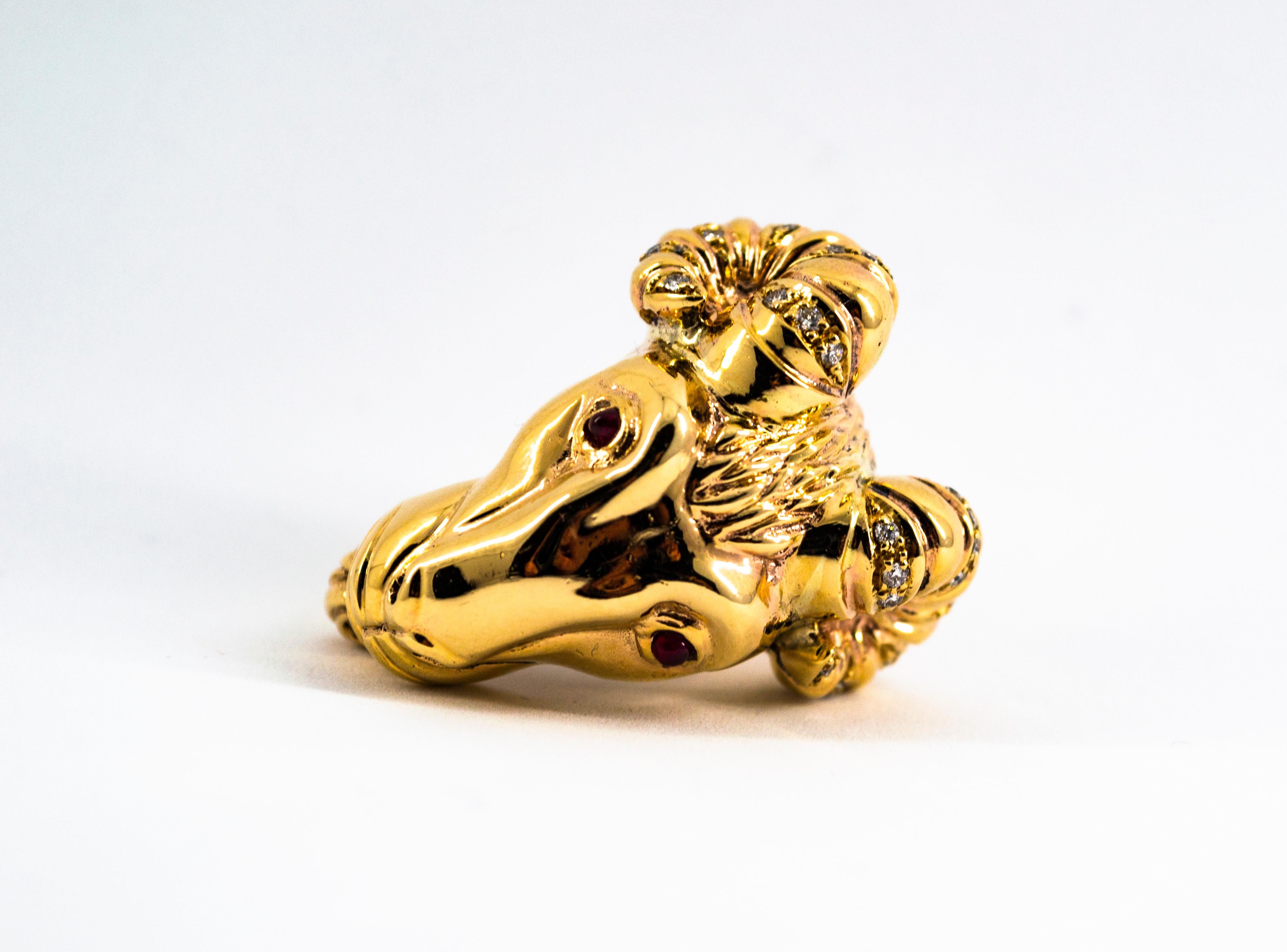 Art Nouveau 0.50 Carat White Diamond Ruby Yellow Gold 