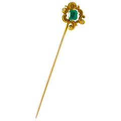 Art Nouveau 0.61 Carat Emerald Diamond Paisley Whiplash Stickpin