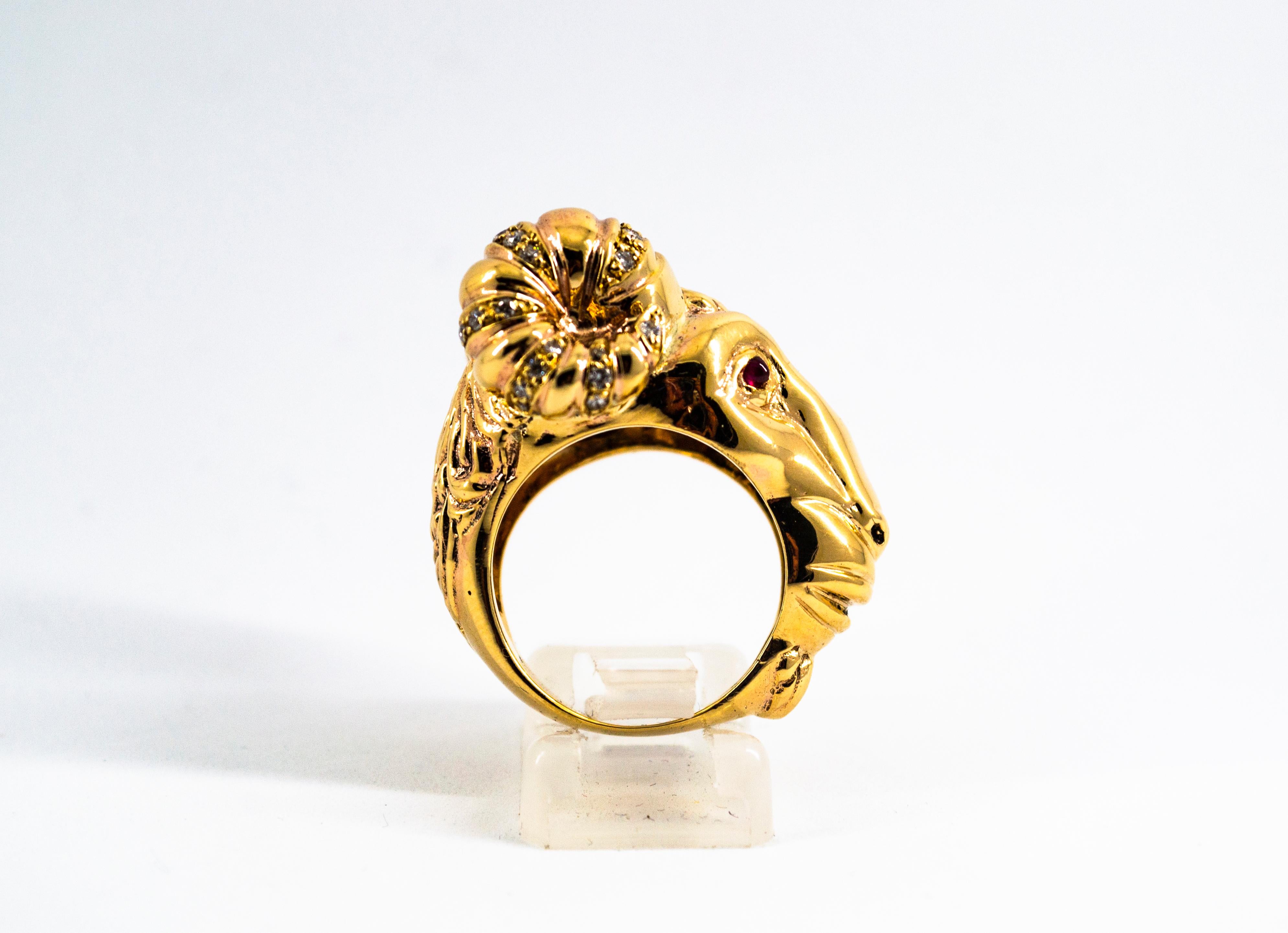Women's or Men's Art Nouveau 0.65 Carat White Diamond Ruby Yellow Gold 