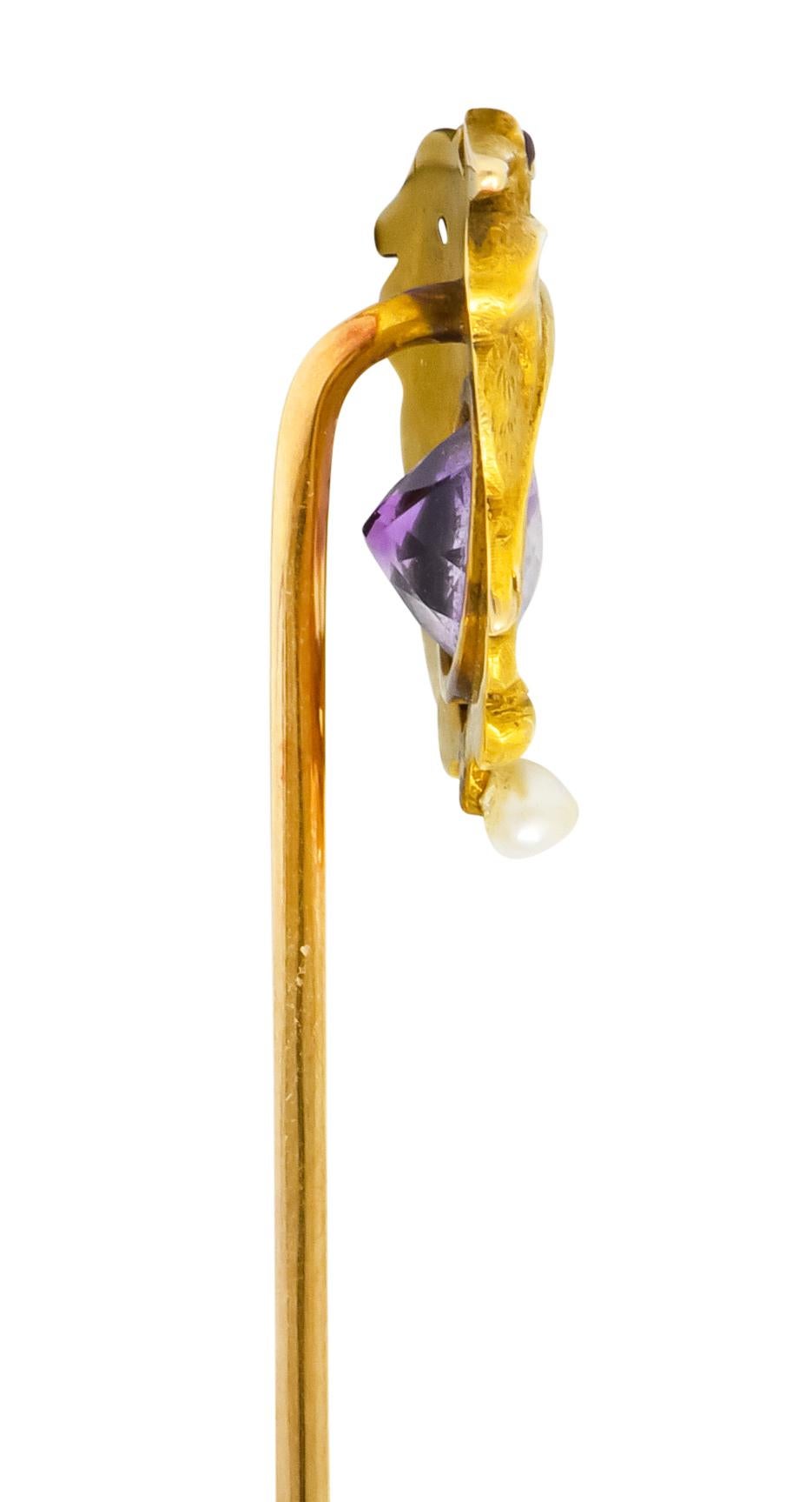 Art Nouveau 0.65 CTW Amethyst Natural Freshwater Pearl 14 Karat Gold Pterodactyl 1