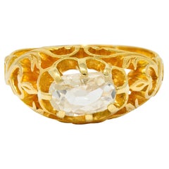 Antique Art Nouveau 0.67 Carat Old Mine Diamond 18 Karat Yellow Gold Whiplash Ring