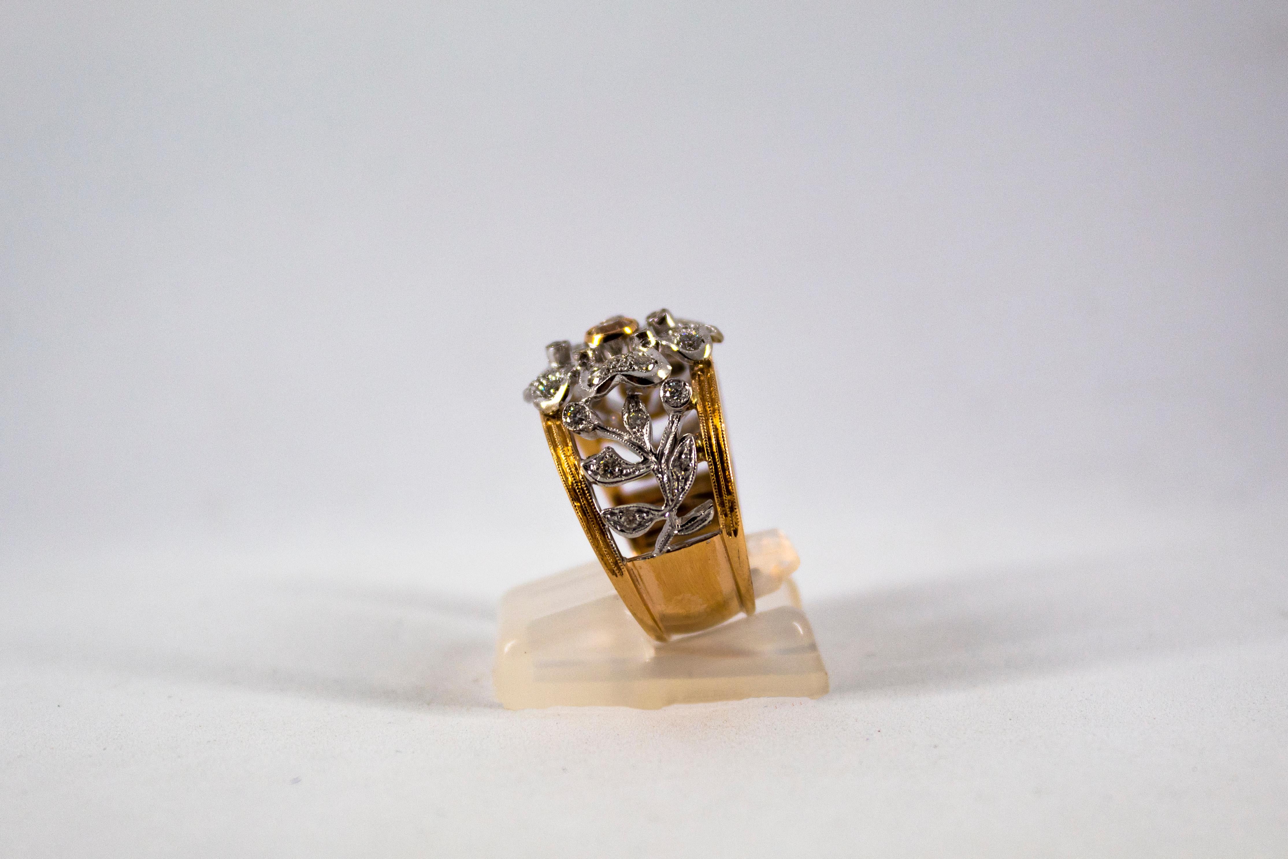 Women's or Men's Art Nouveau 0.70 Carat White Diamond Yellow Gold Fashion 