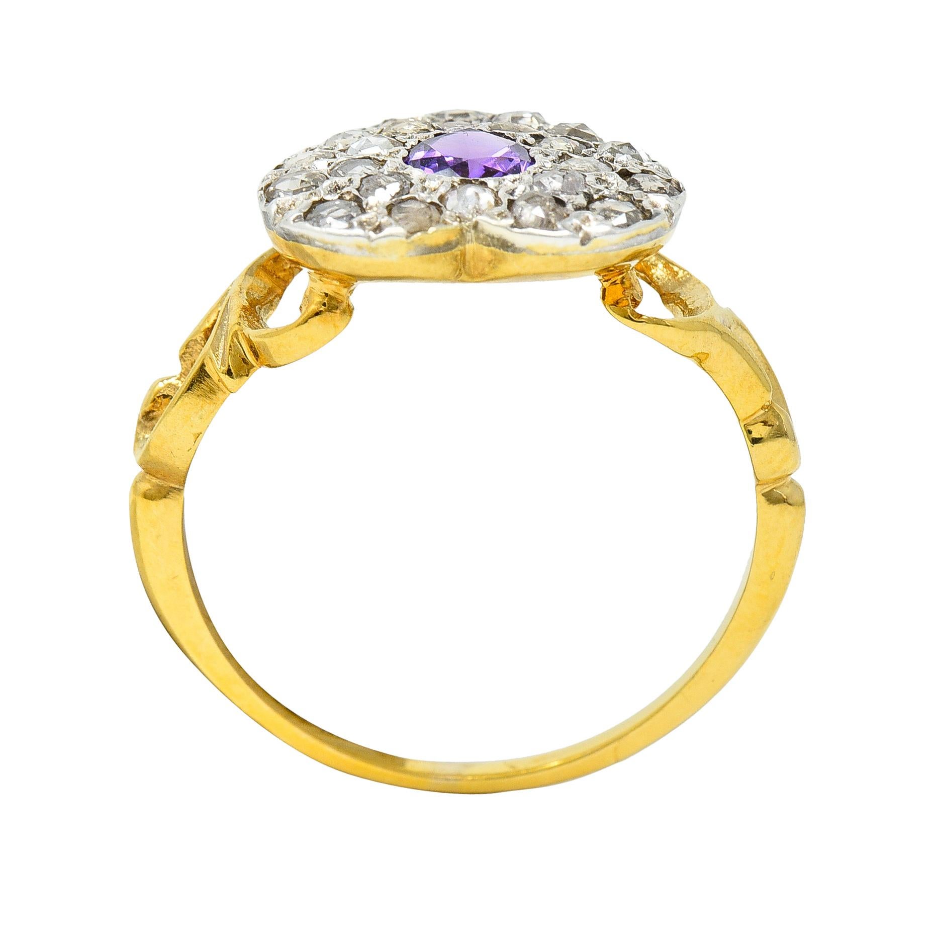 Art Nouveau 0.74 CTW Diamond Amethyst Silver 14 Karat Gold Antique Heart Ring 3