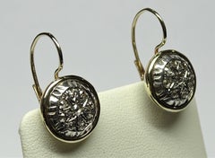 Art Nouveau 0.80 Rose Cut Diamond Yellow Gold Lever-Back Earrings