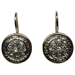 Art Nouveau 0.80 Rose Cut Diamond Yellow Gold Lever-Back Earrings