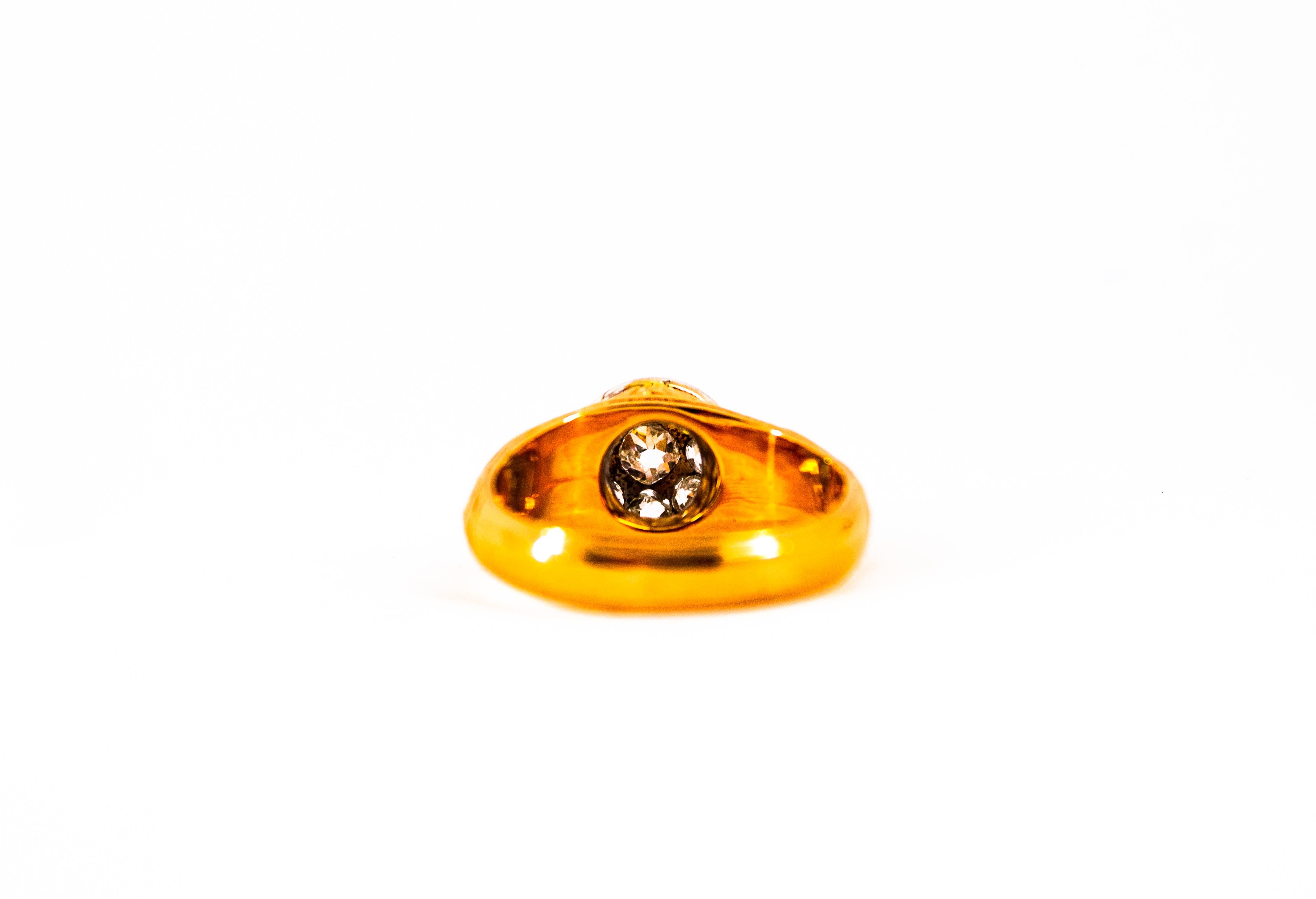 Art Nouveau 0.85 Carat White Old European Cut Diamond Yellow Gold Cocktail Ring For Sale 5