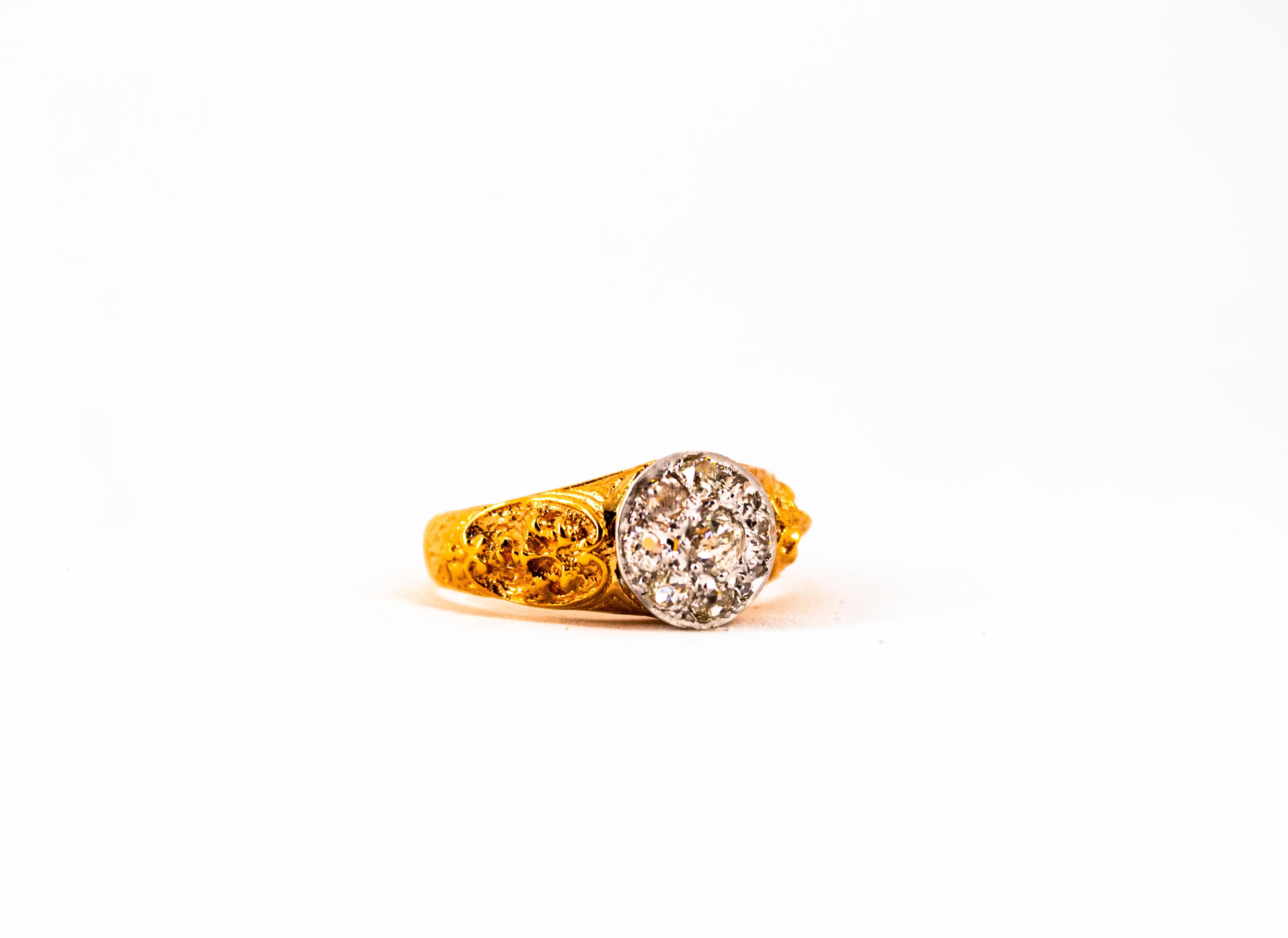 Art Nouveau 0.85 Carat White Old European Cut Diamond Yellow Gold Cocktail Ring For Sale 7