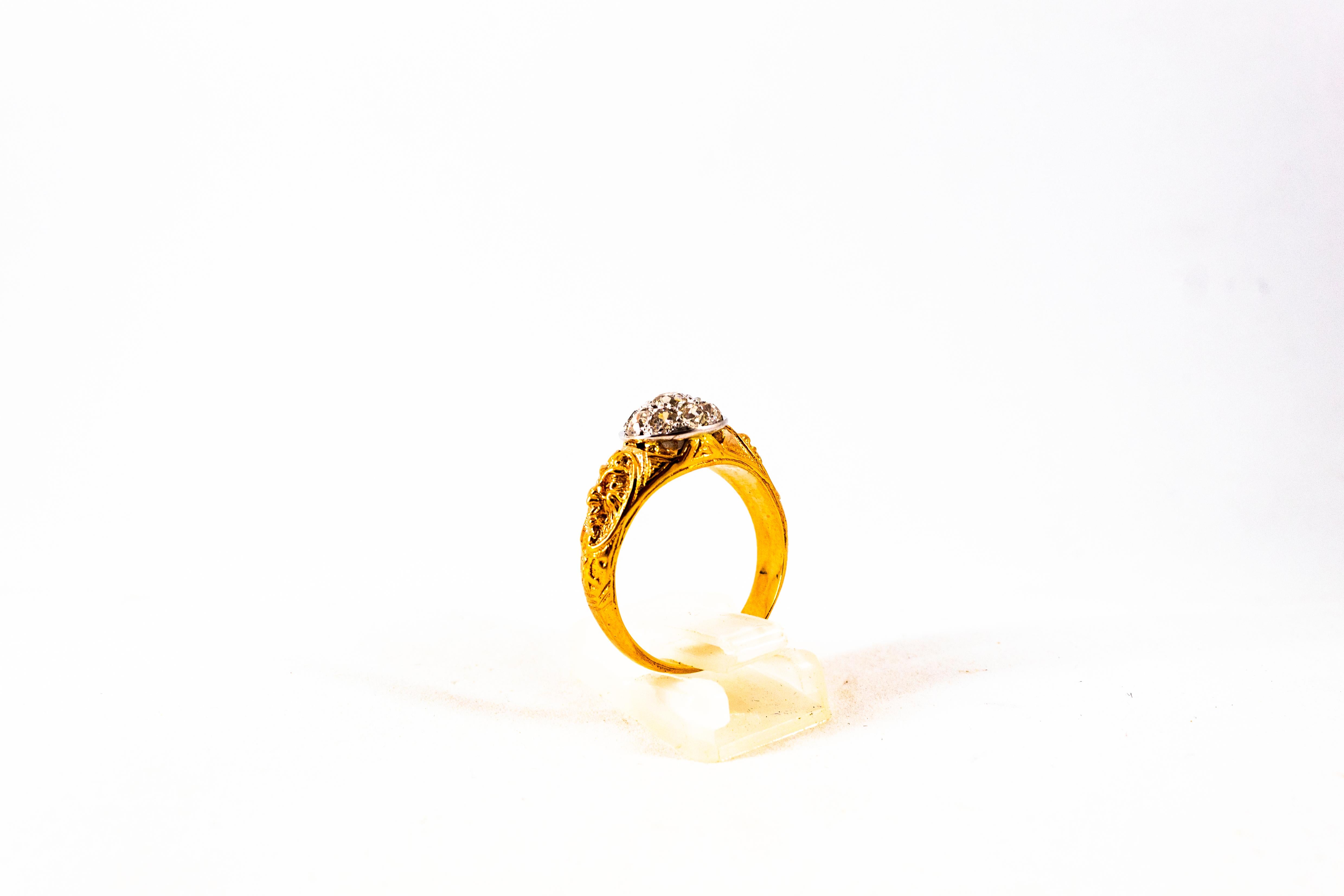 Art Nouveau 0.85 Carat White Old European Cut Diamond Yellow Gold Cocktail Ring In New Condition For Sale In Naples, IT
