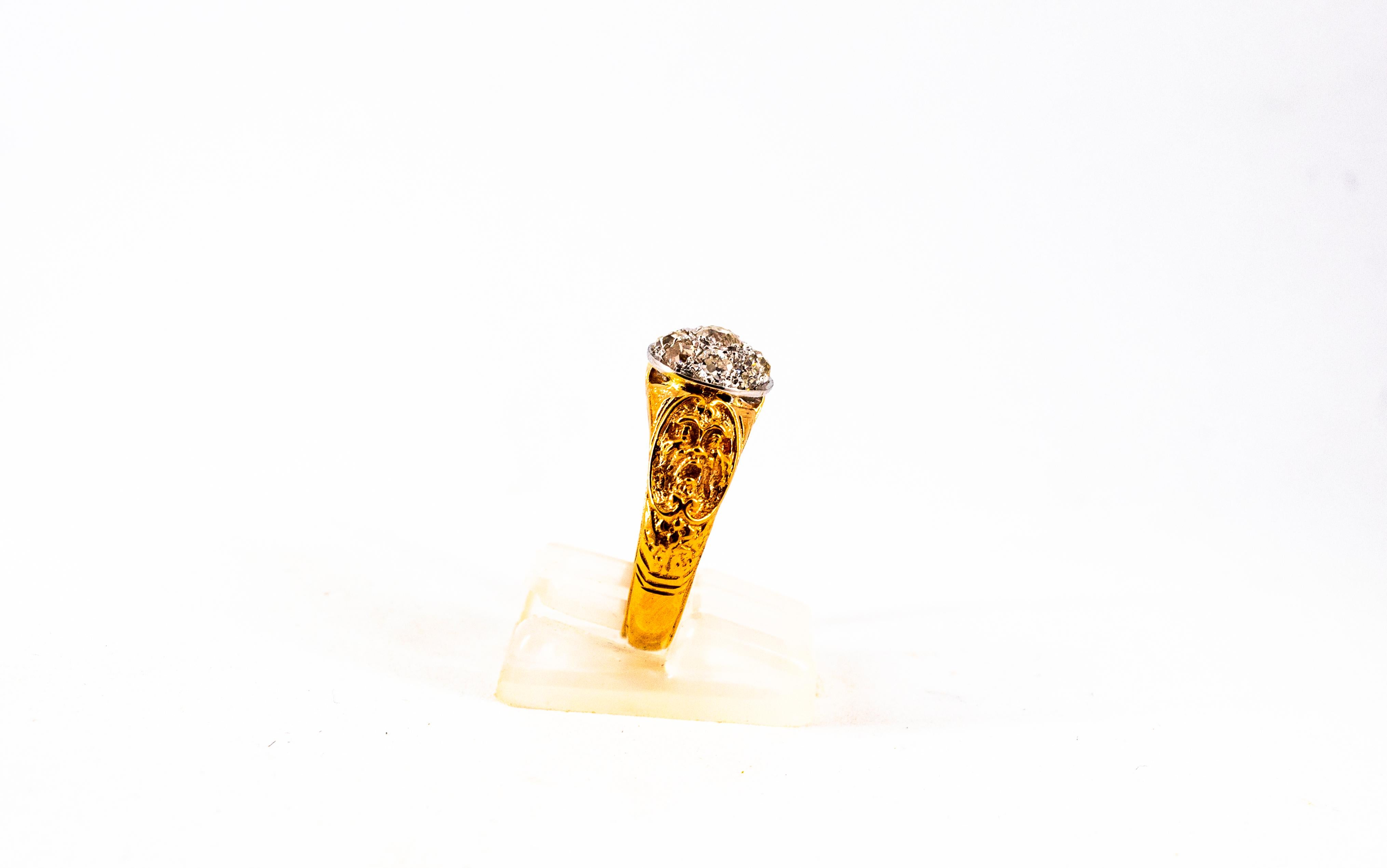 Art Nouveau 0.85 Carat White Old European Cut Diamond Yellow Gold Cocktail Ring For Sale 1