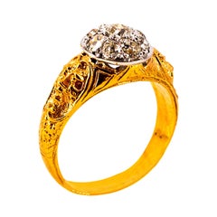 Bague cocktail Art Nouveau en or jaune avec diamants blancs de 0,85 carat de taille européenne ancienne