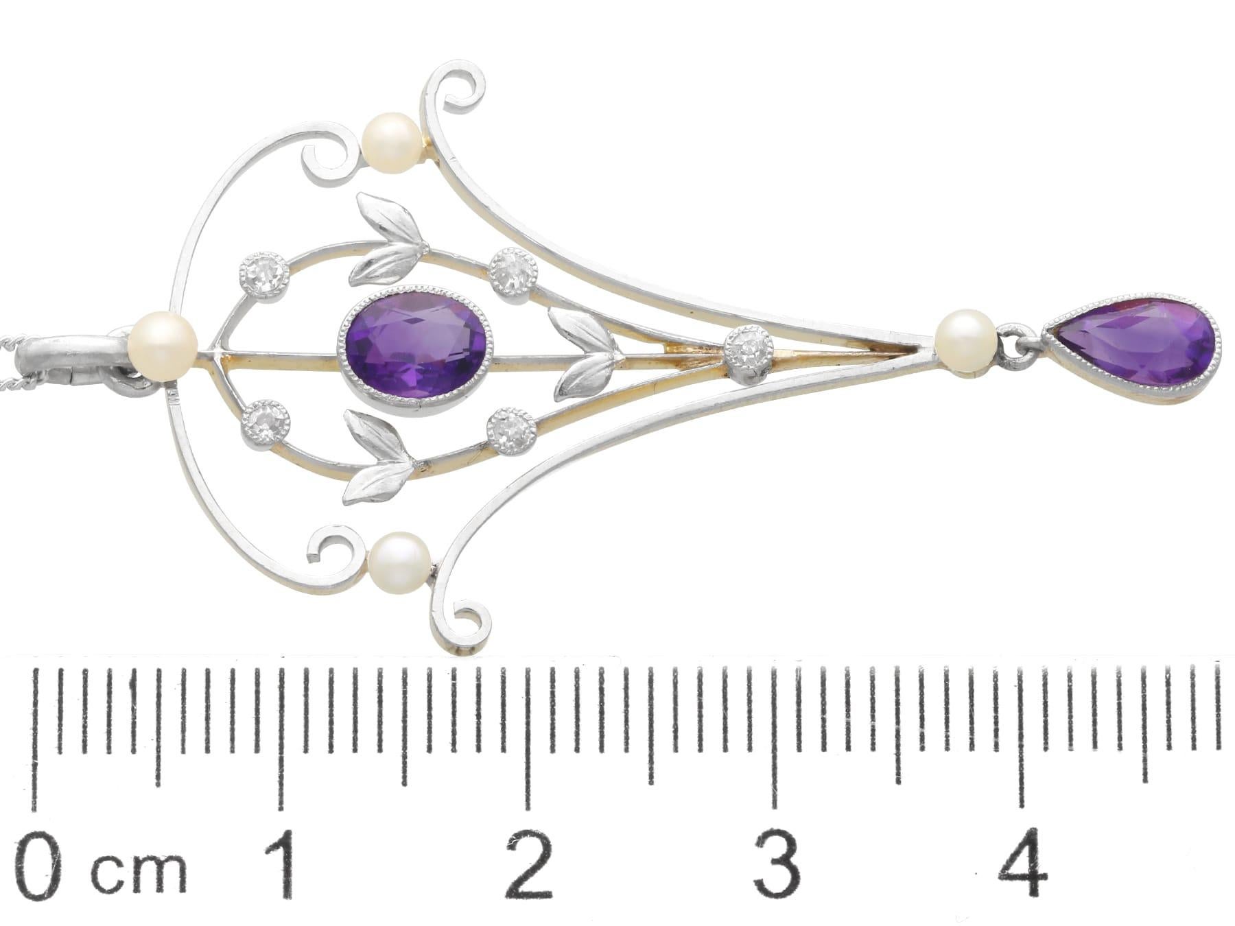 Ciondolo Art Nouveau in oro giallo 12k con ametista da 0,95 carati e diamanti da 0,10 carati in vendita 5