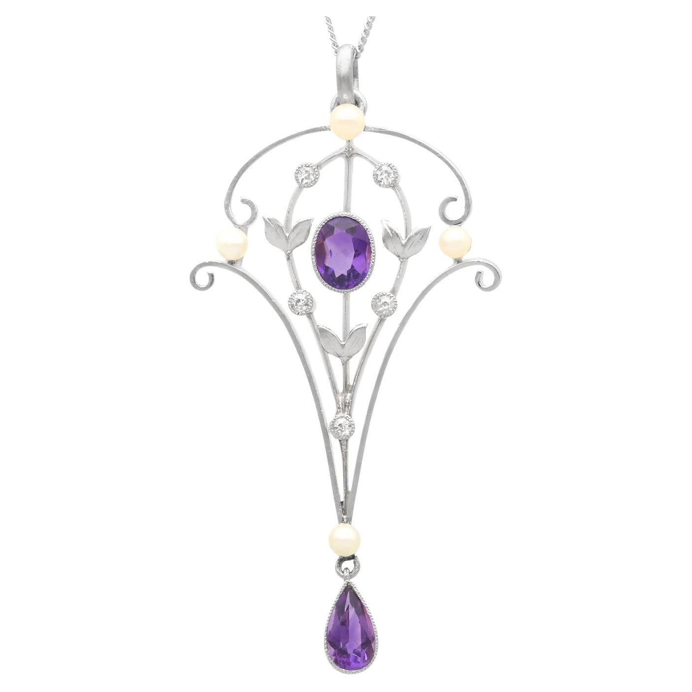 Ciondolo Art Nouveau in oro giallo 12k con ametista da 0,95 carati e diamanti da 0,10 carati