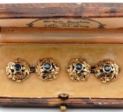 Art Nouveau 1.0 Ct Natural Sapphire 18 KT Gold Cuff links