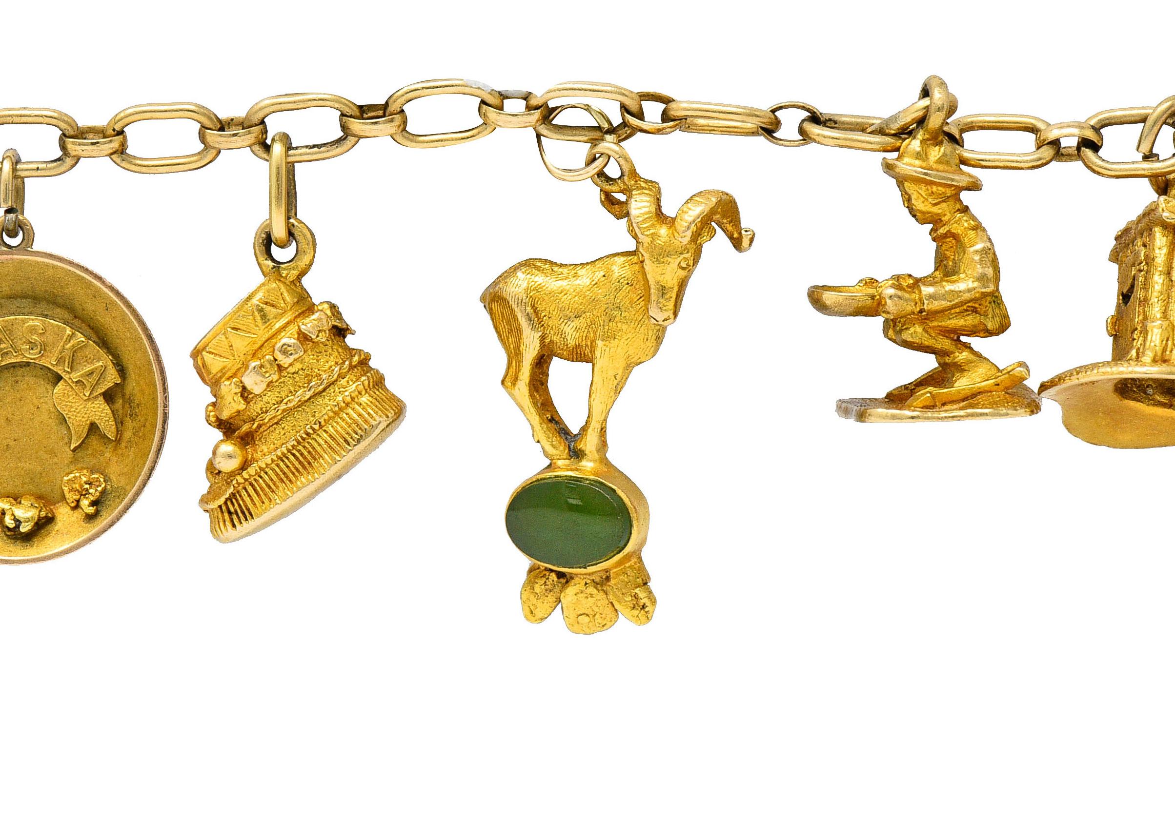 Jugendstil 10 Karat Gelbgold Alaska Gold Binsen-Charm-Armband 1