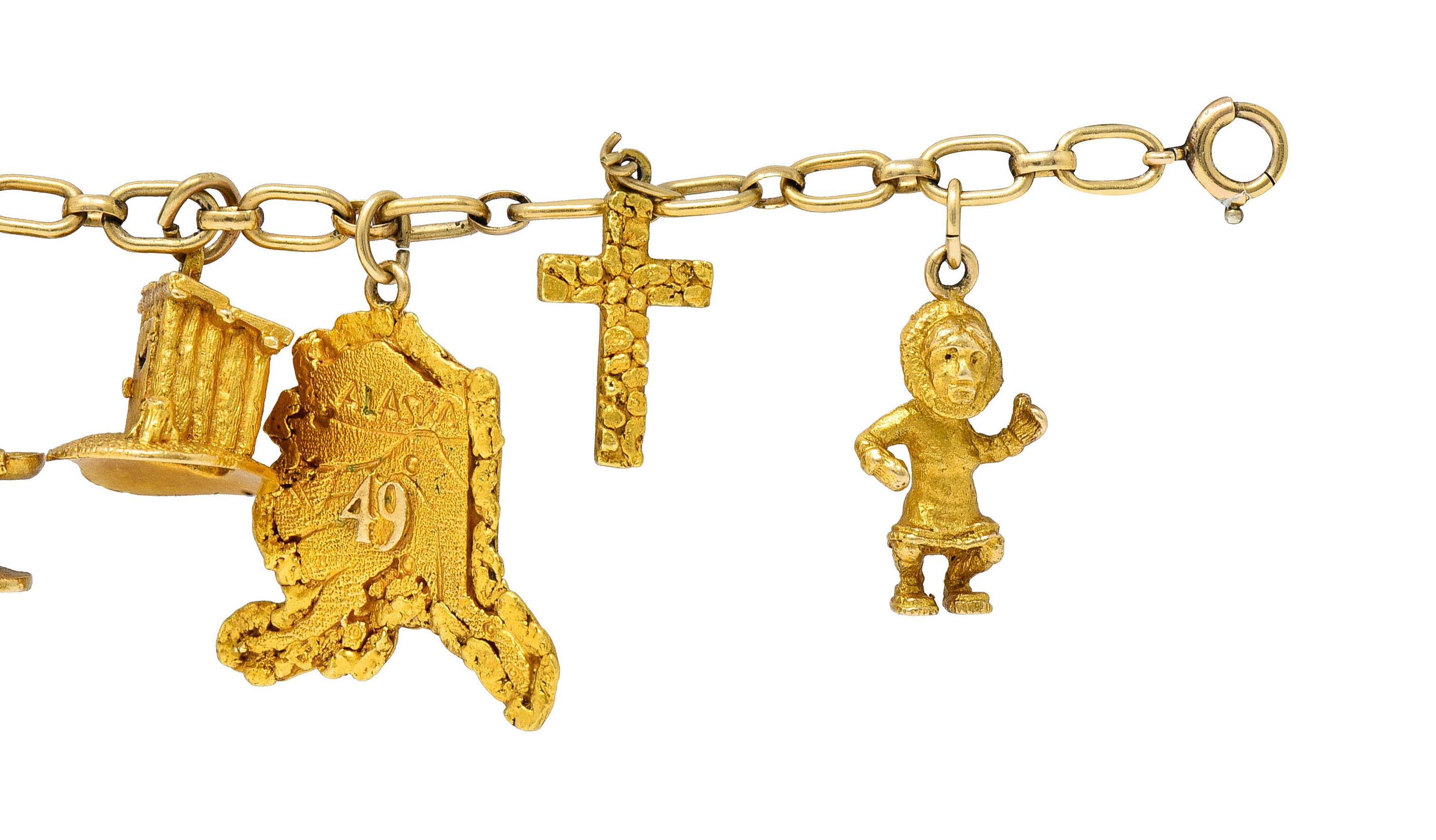 Jugendstil 10 Karat Gelbgold Alaska Gold Binsen-Charm-Armband 2