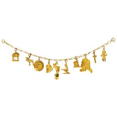 Bracelet à breloques Art Nouveau en or jaune 10 carats et jonc en or de l'Alaska