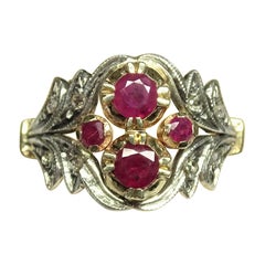 Antique Art Nouveau 1.00 Carat Ruby Rose Cut Diamonds 14 Karat Yellow Gold Ring