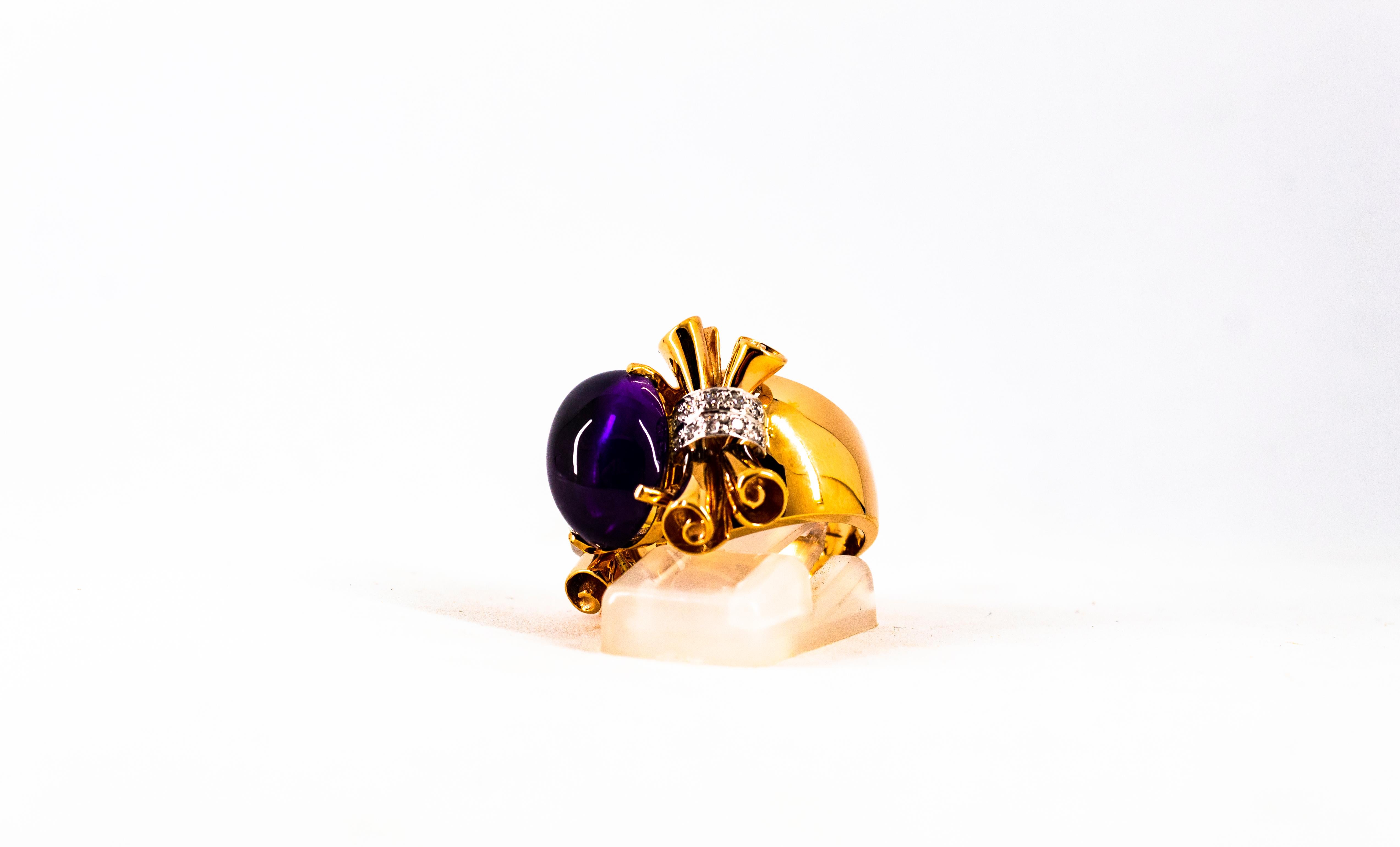 Anello da cocktail in oro giallo con diamante bianco e ametista da 10,30 carati Art Nouveau in vendita 5