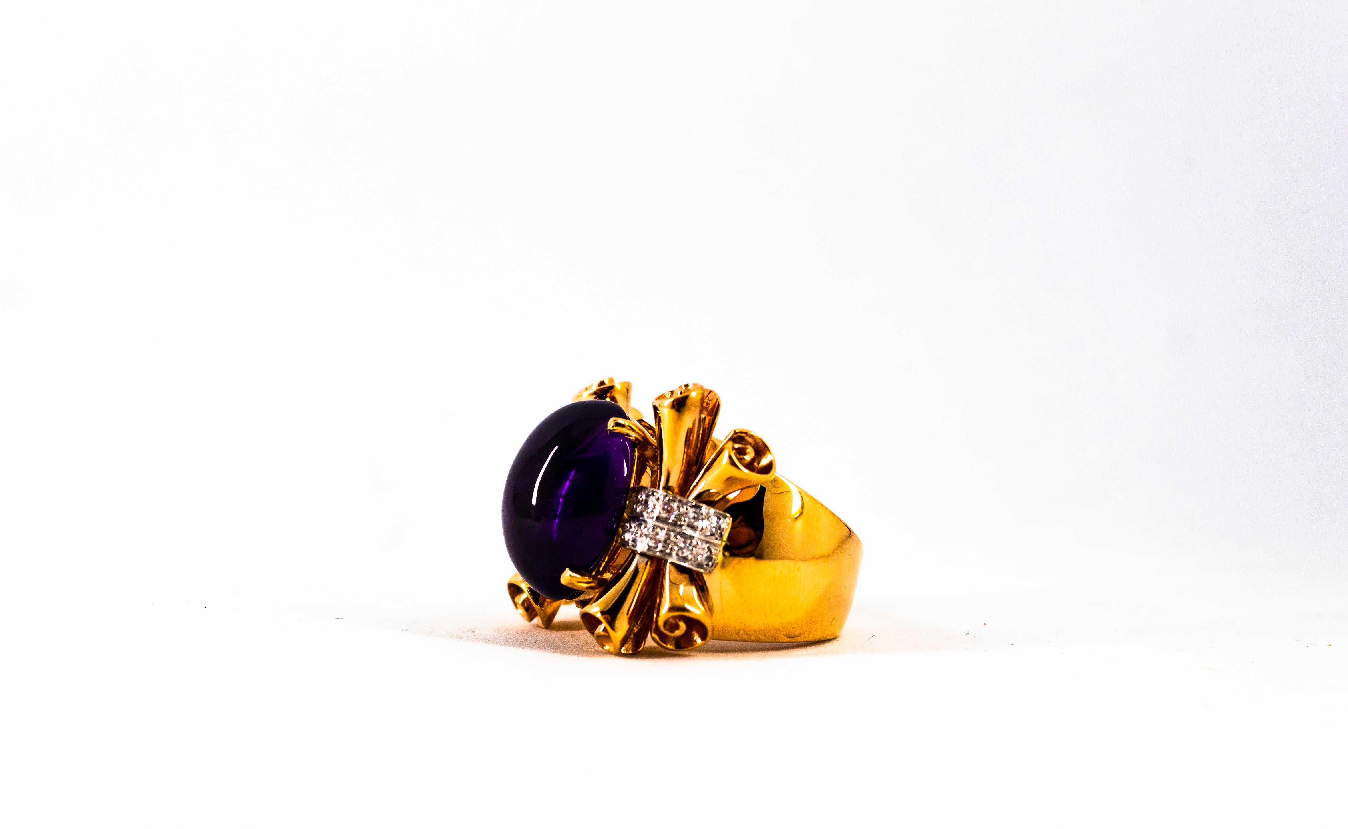Art Nouveau 10.30 Carat White Diamond Amethyst Yellow Gold Cocktail Ring For Sale 5