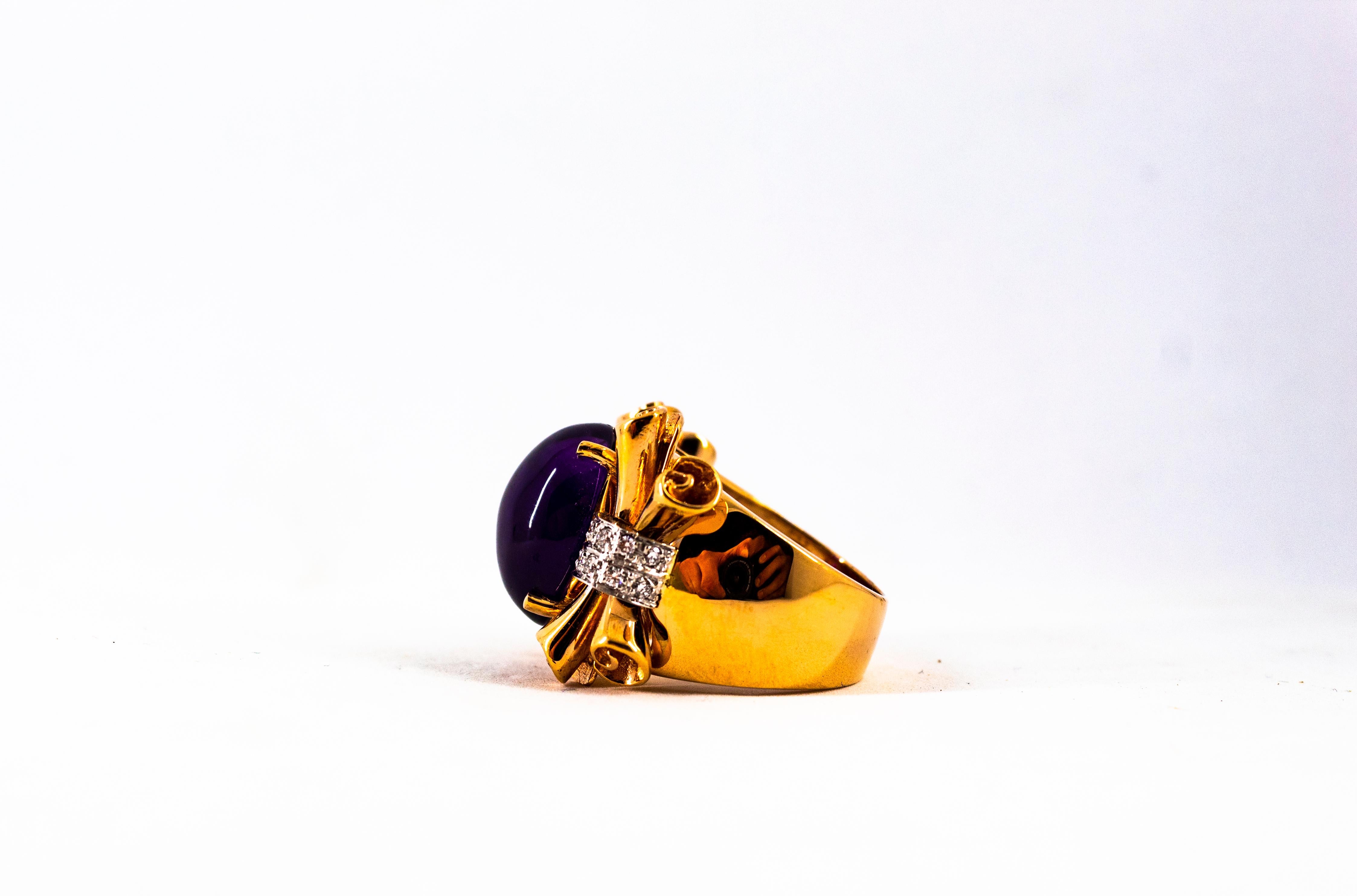 Art Nouveau 10.30 Carat White Diamond Amethyst Yellow Gold Cocktail Ring For Sale 6