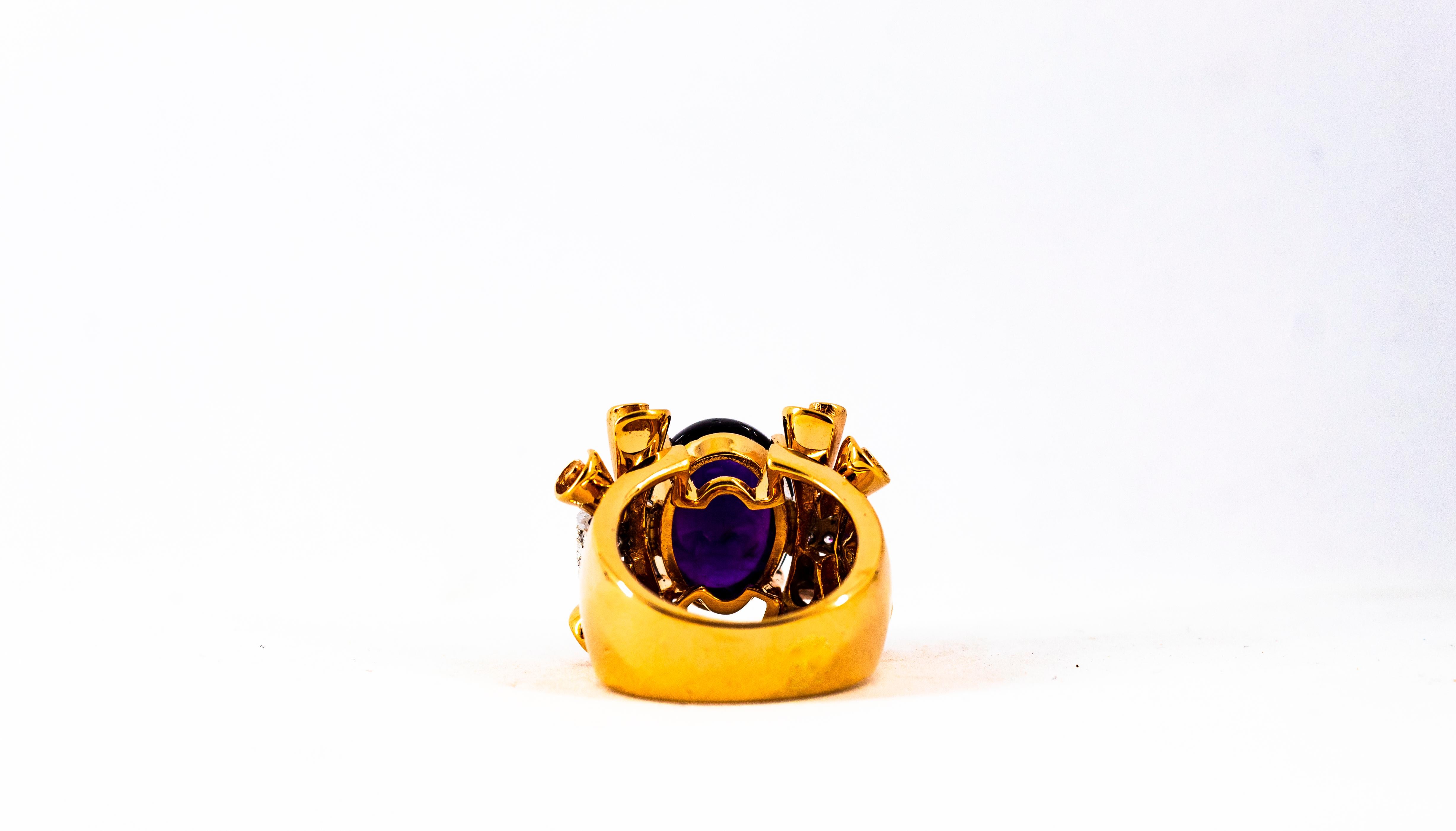 Art Nouveau 10.30 Carat White Diamond Amethyst Yellow Gold Cocktail Ring For Sale 7