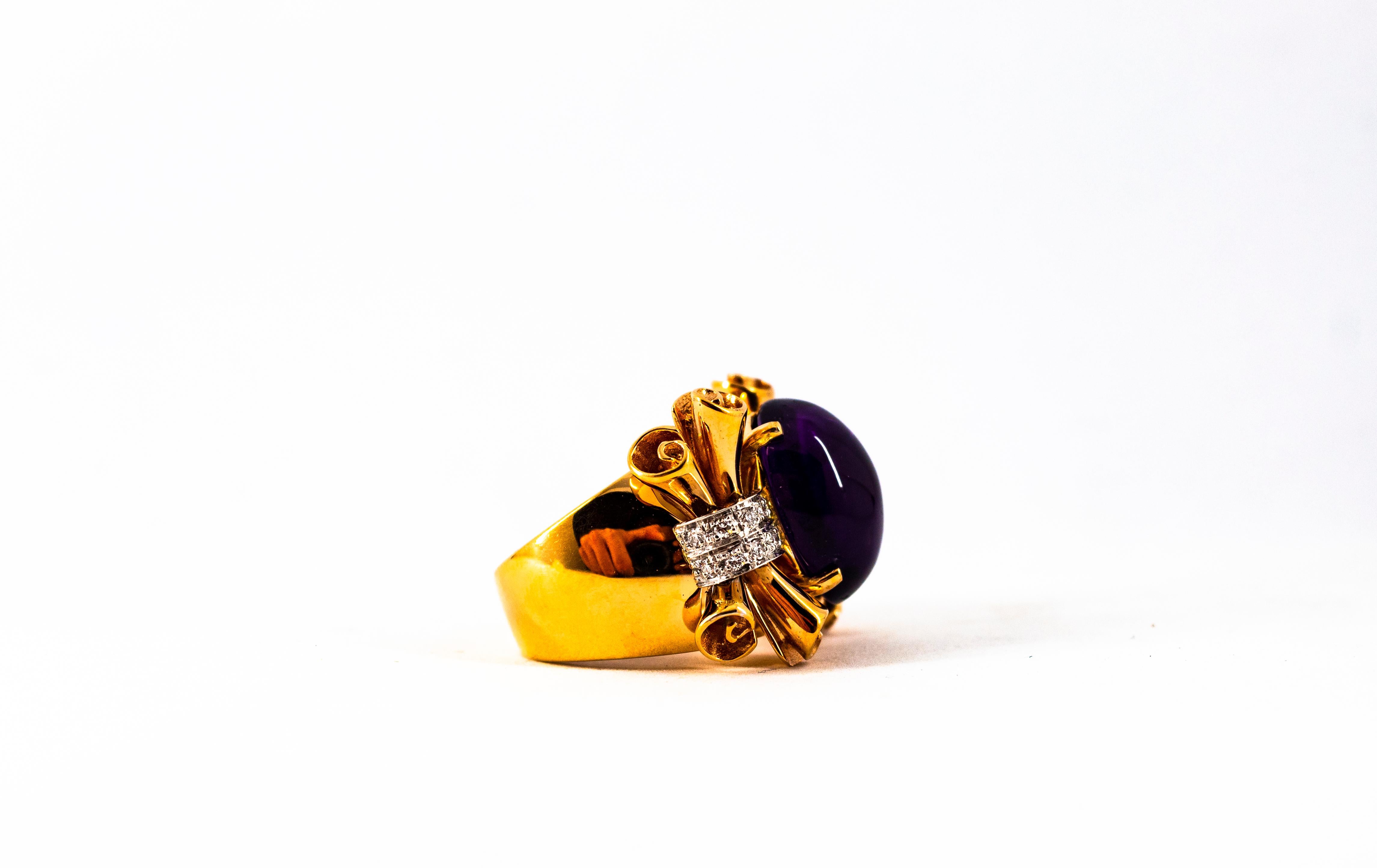 Anello da cocktail in oro giallo con diamante bianco e ametista da 10,30 carati Art Nouveau in vendita 9