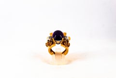 Art Nouveau 10.30 Carat White Diamond Amethyst Yellow Gold Cocktail Ring