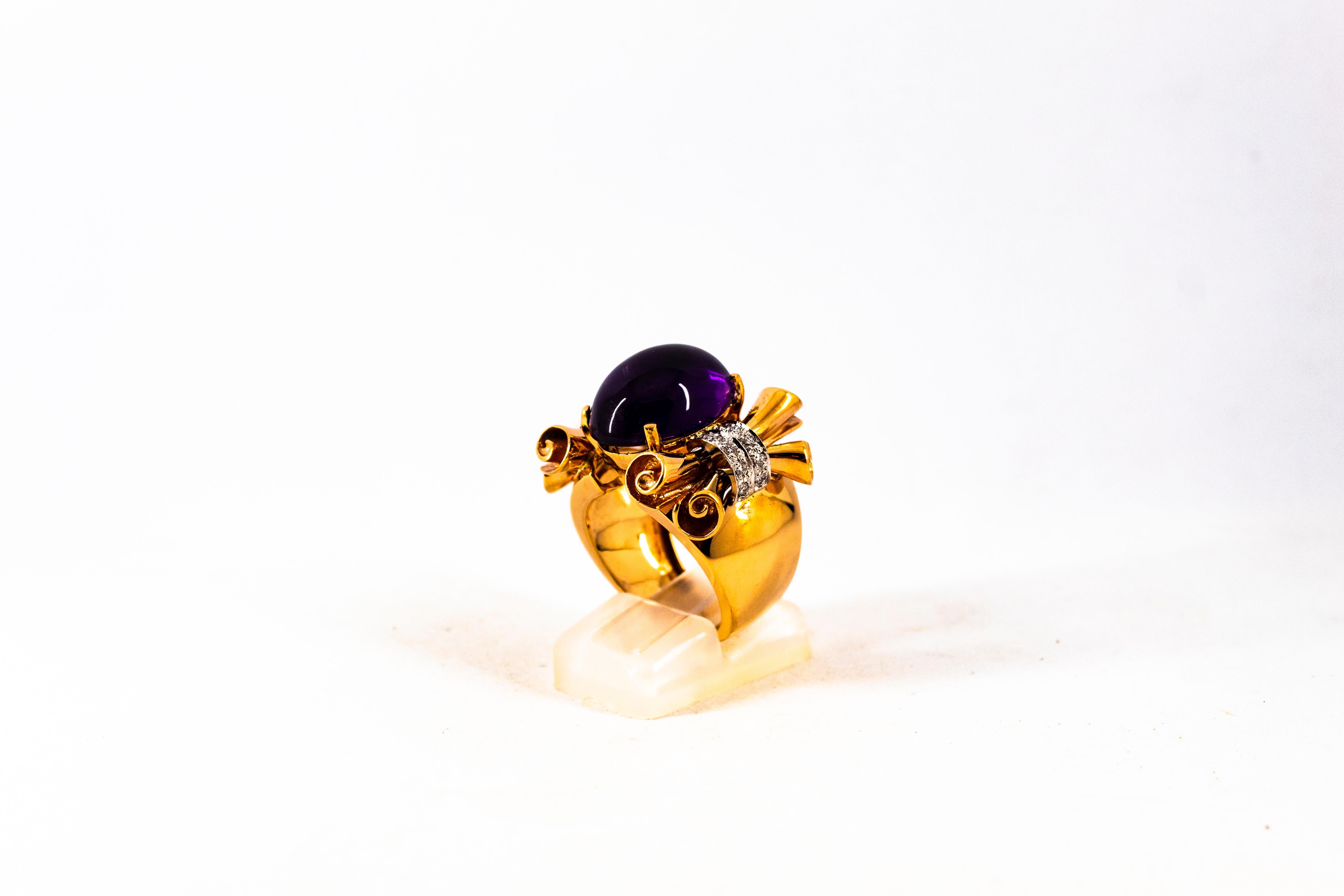 Brilliant Cut Art Nouveau 10.30 Carat White Diamond Amethyst Yellow Gold Cocktail Ring For Sale