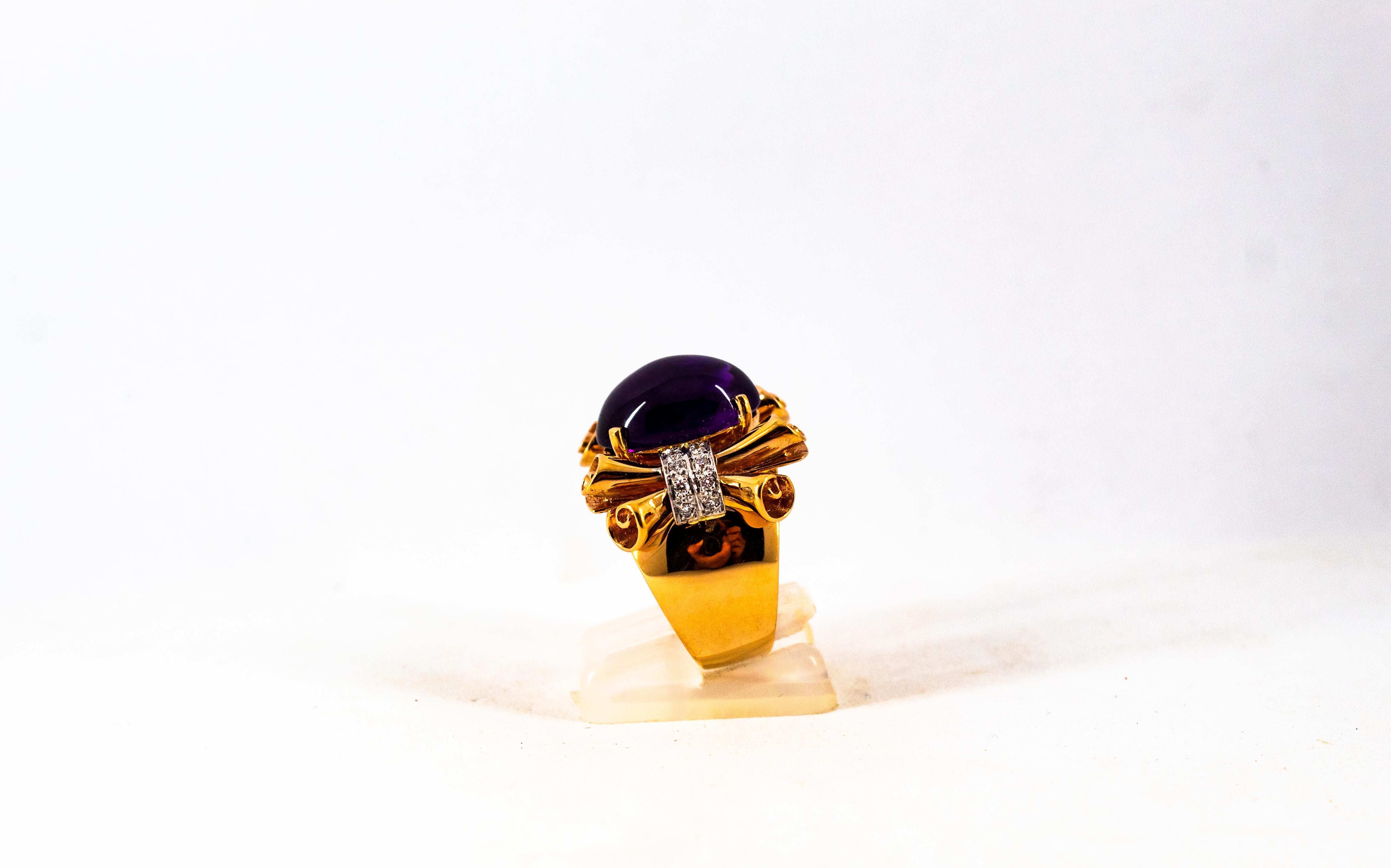 da uomo o donna Anello da cocktail in oro giallo con diamante bianco e ametista da 10,30 carati Art Nouveau in vendita