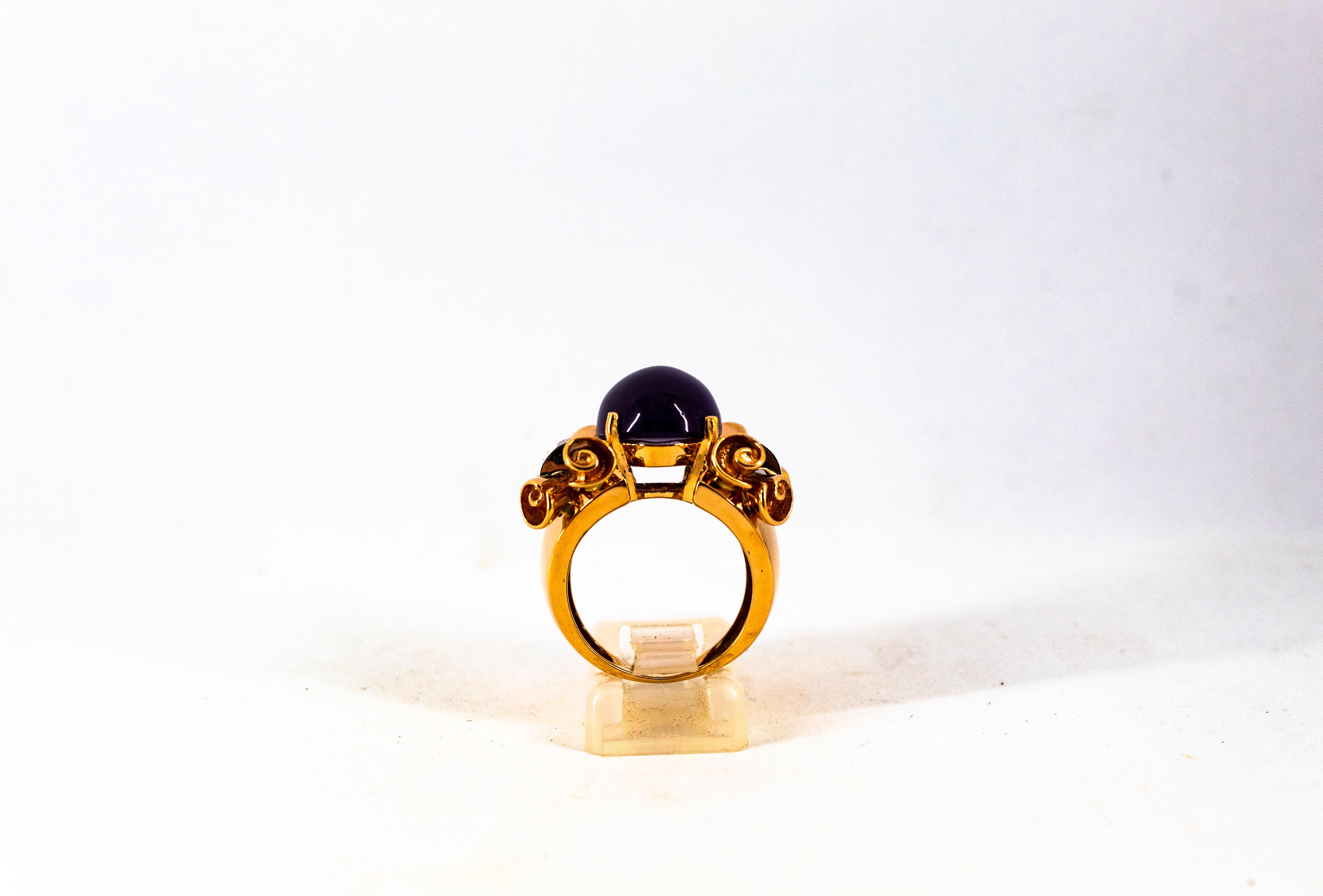 Women's or Men's Art Nouveau 10.30 Carat White Diamond Amethyst Yellow Gold Cocktail Ring For Sale