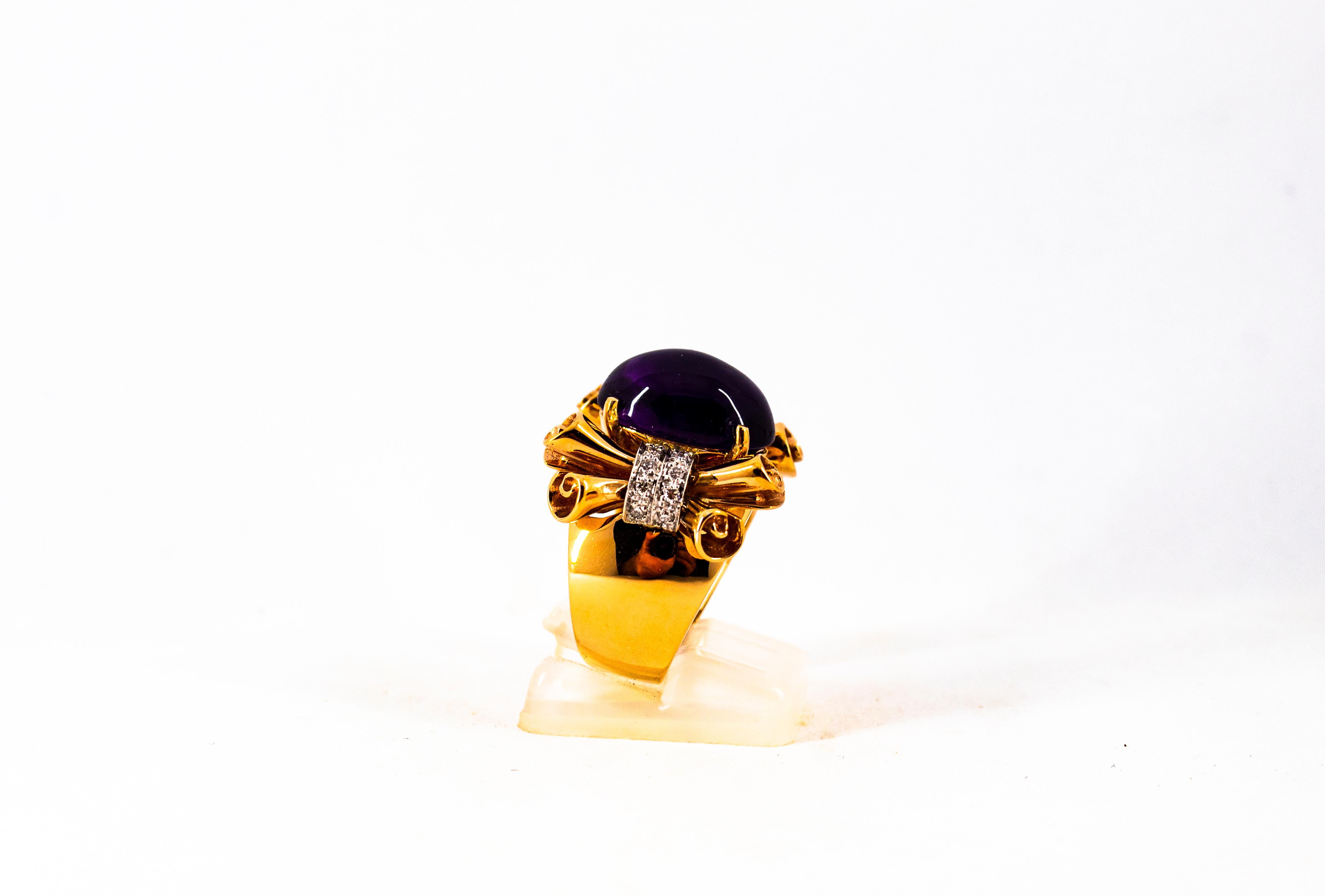 Art Nouveau 10.30 Carat White Diamond Amethyst Yellow Gold Cocktail Ring For Sale 1