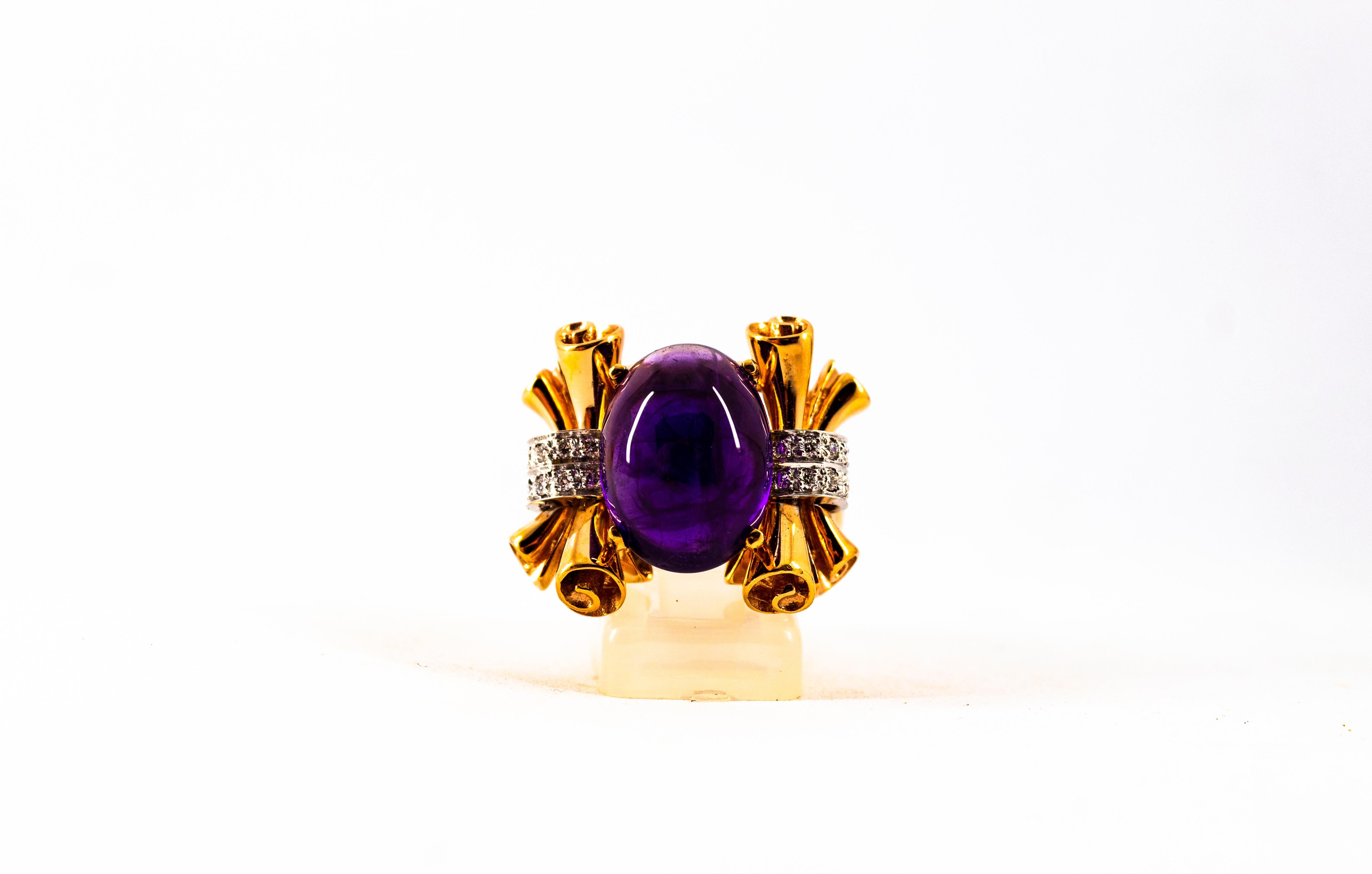 Art Nouveau 10.30 Carat White Diamond Amethyst Yellow Gold Cocktail Ring For Sale 2