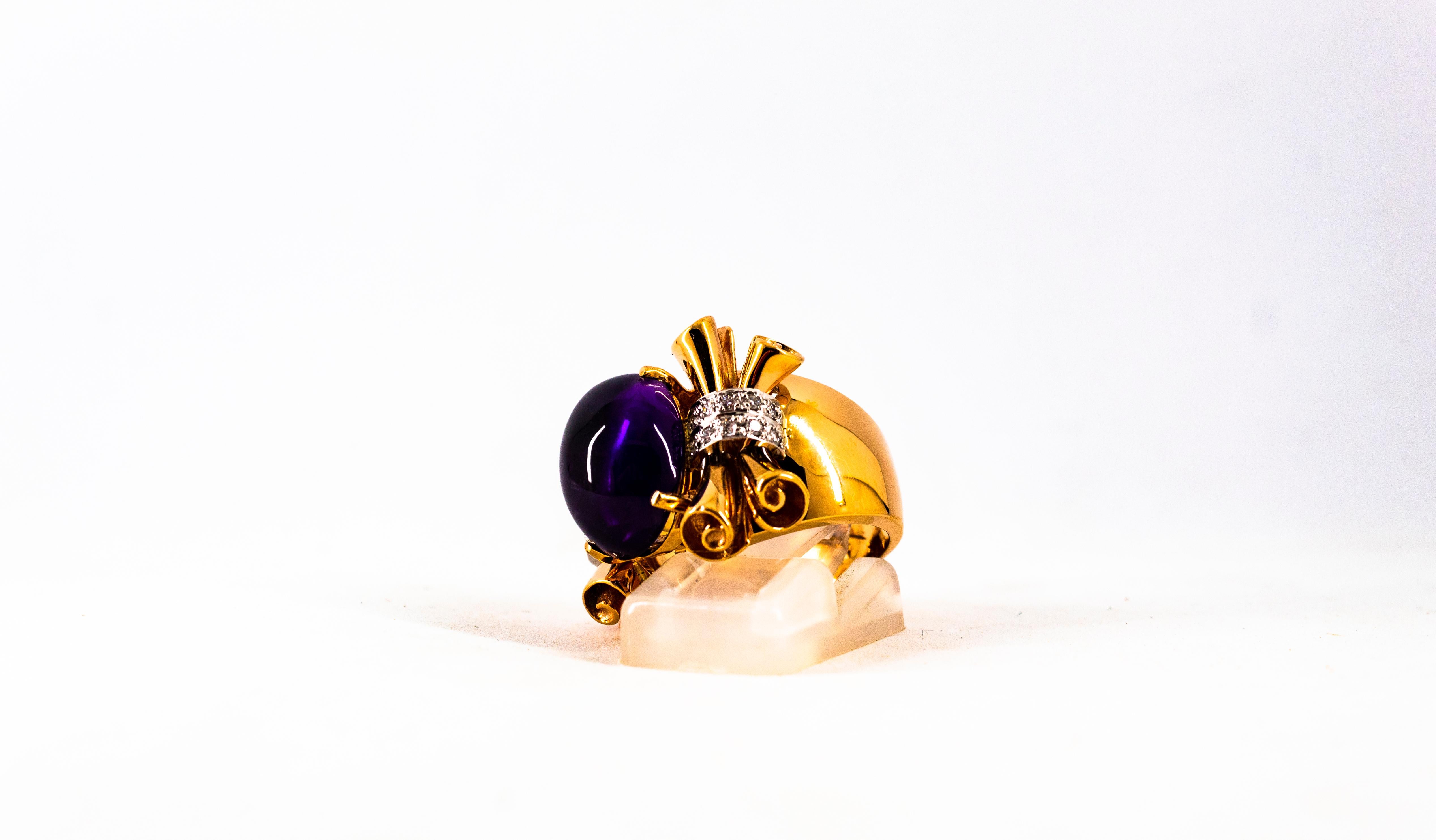 Art Nouveau 10.30 Carat White Diamond Amethyst Yellow Gold Cocktail Ring For Sale 3