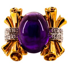 Jugendstil 10,30 Karat Weißer Diamant Amethyst Gelbgold Cocktail Ring